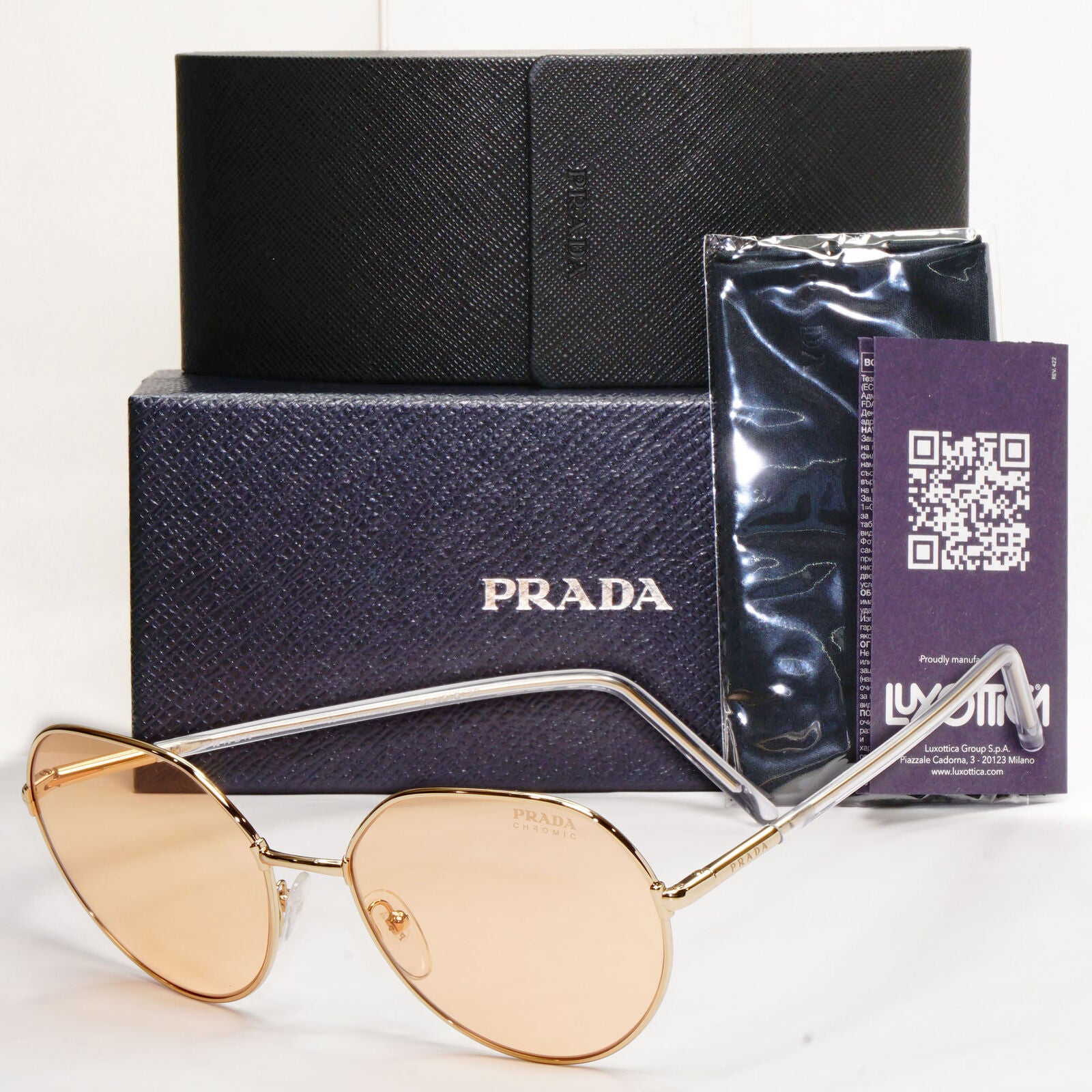 Prada Sunglasses Photochromic Gold Orange Round PR65XS SPR 65X ZVN-09D 58mm