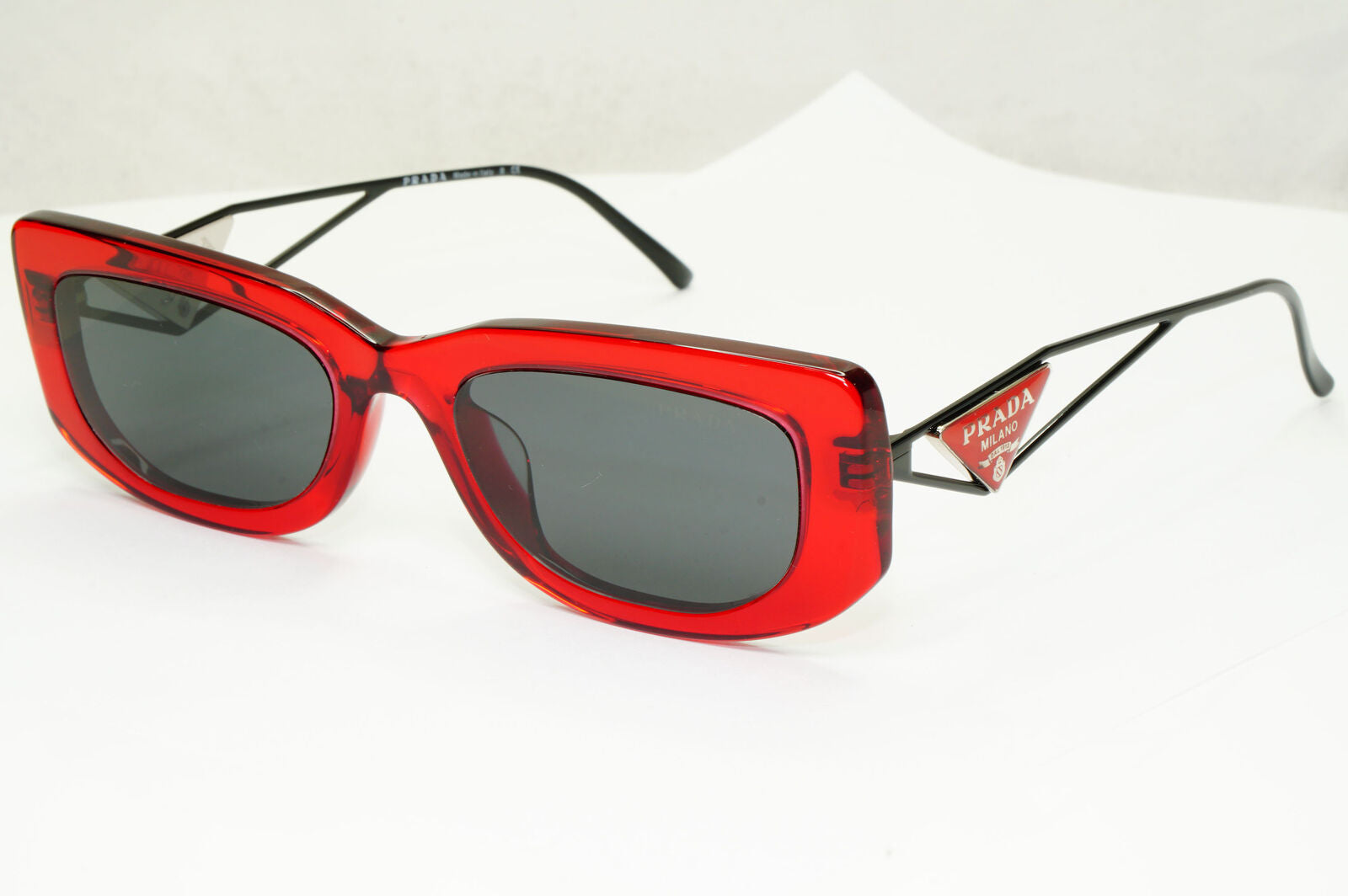 Prada Triangle Logo Sunglasses Red Black Crystal Square PR14YS SPR 14Y 08Z-5S0