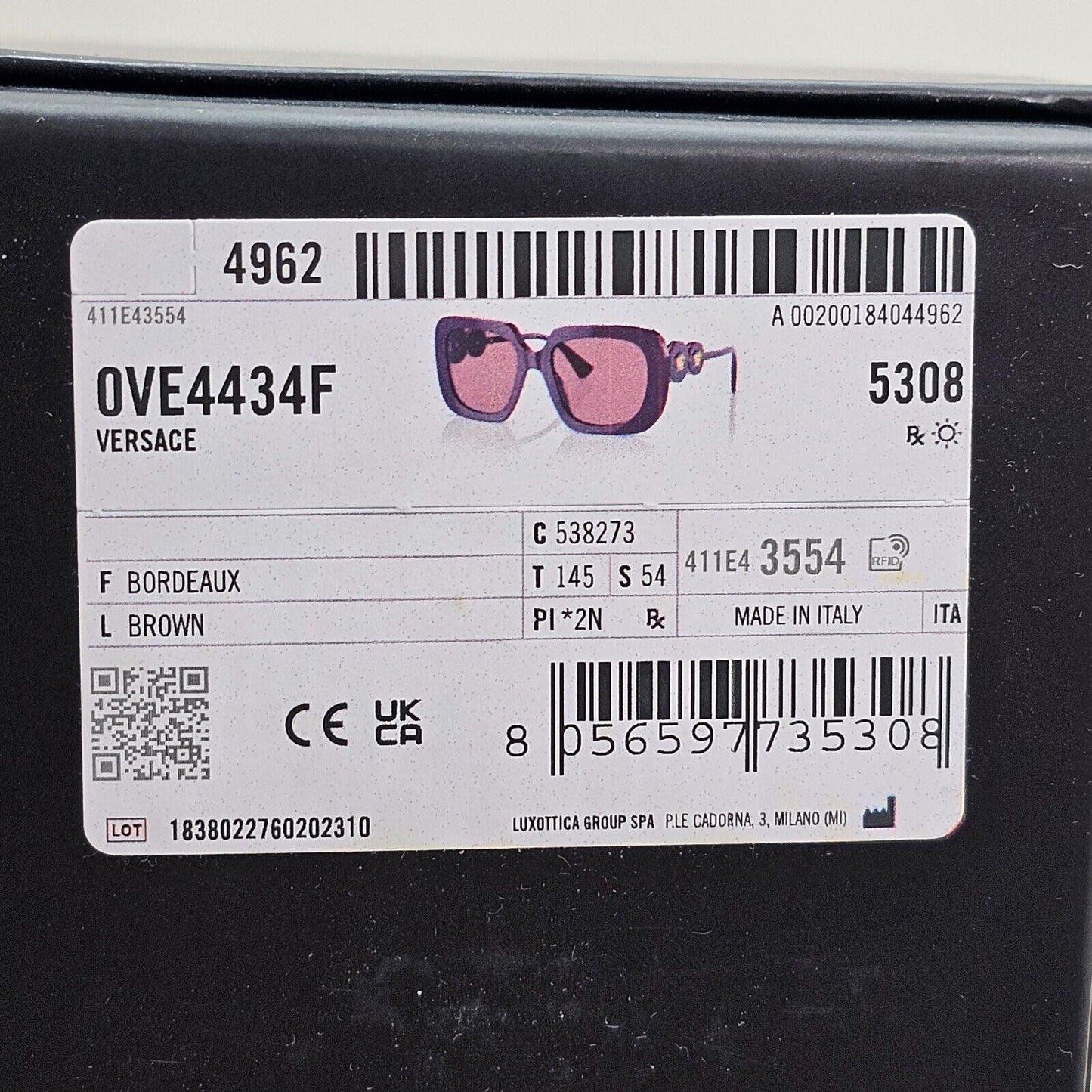Versace Sunglasses Bordeaux Red Brown Gold Square Medusa MOD VE 4434-F 5382/73