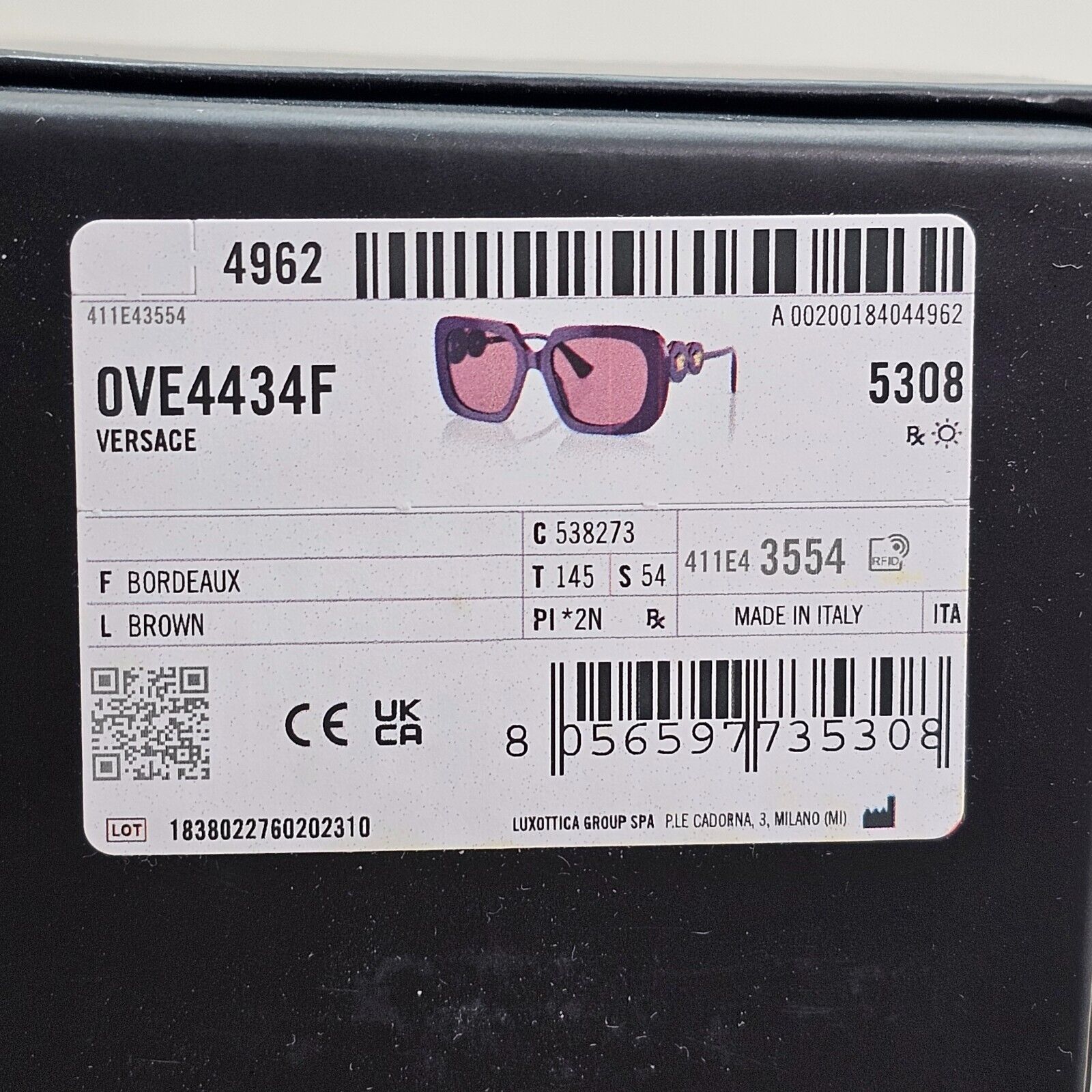 Versace Sunglasses Bordeaux Red Brown Gold Square Medusa MOD VE 4434-F 5382/73