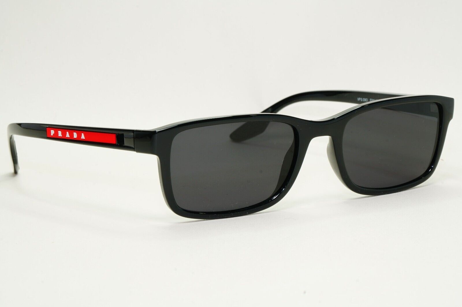 Prada Sunglasses Black Glossy Square Red Linea Rossa PS09OV VPS 09O 1AB-1O1 53mm
