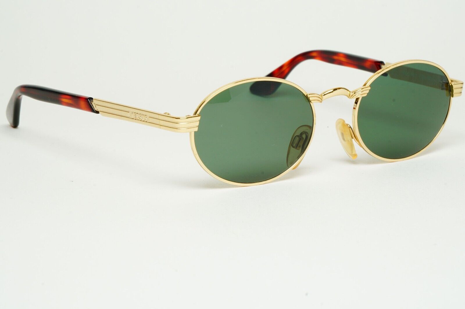 Versus Sunglasses 1996 by Gianni Versace Vintage Gold Green Oval MOD F07 COL 030