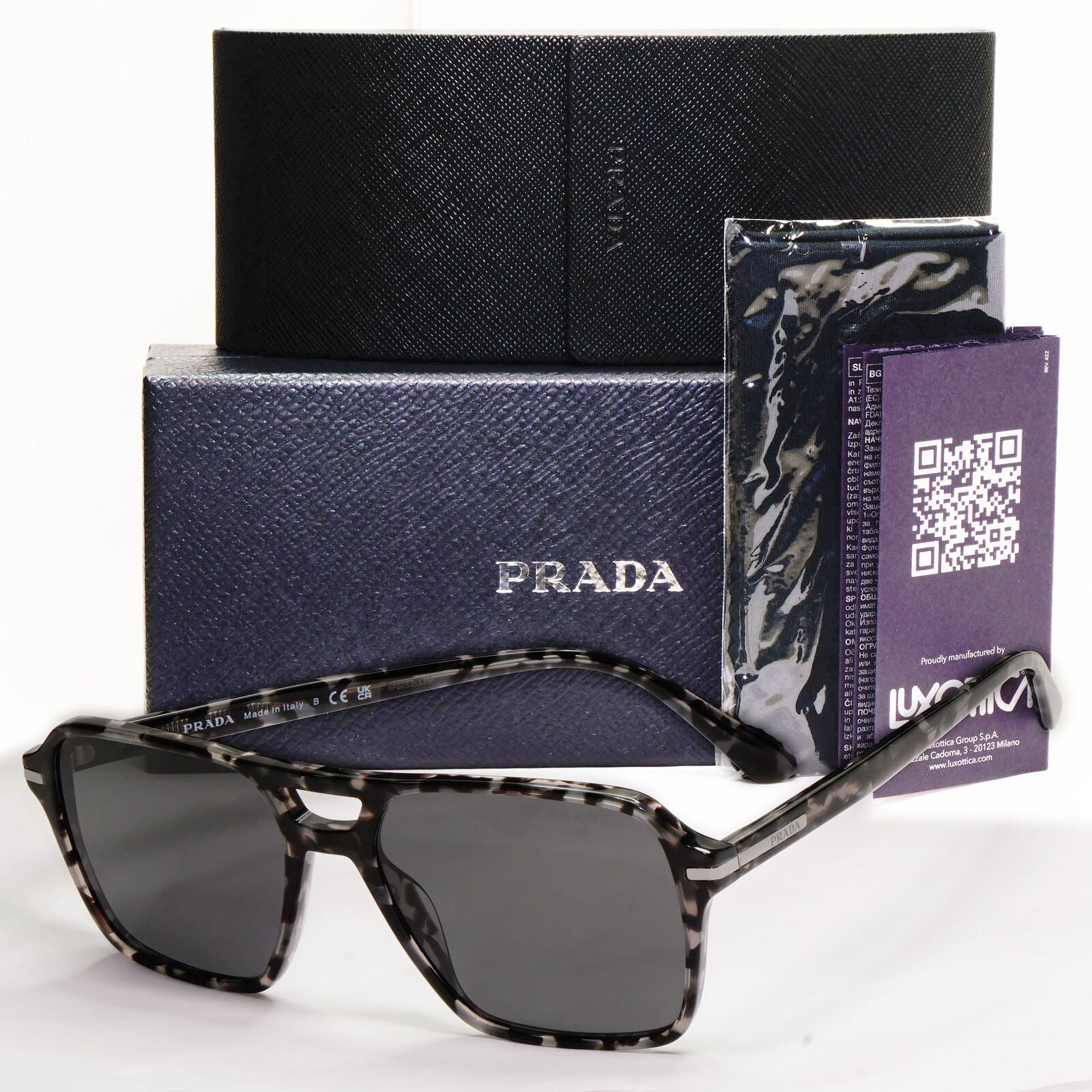 Prada Sunglasses Glass Lens Black Tortoise Navigator PR20YS SPR 20Y 19A-09C 55mm
