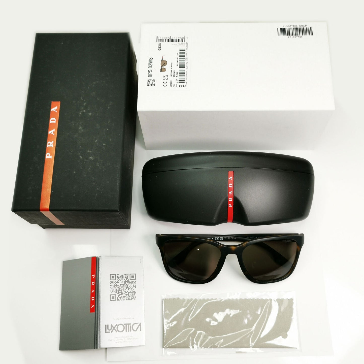 Prada Brown Sunglasses Tortoiseshell Square Red Stripe PS02WS SPS 02W 581-06H