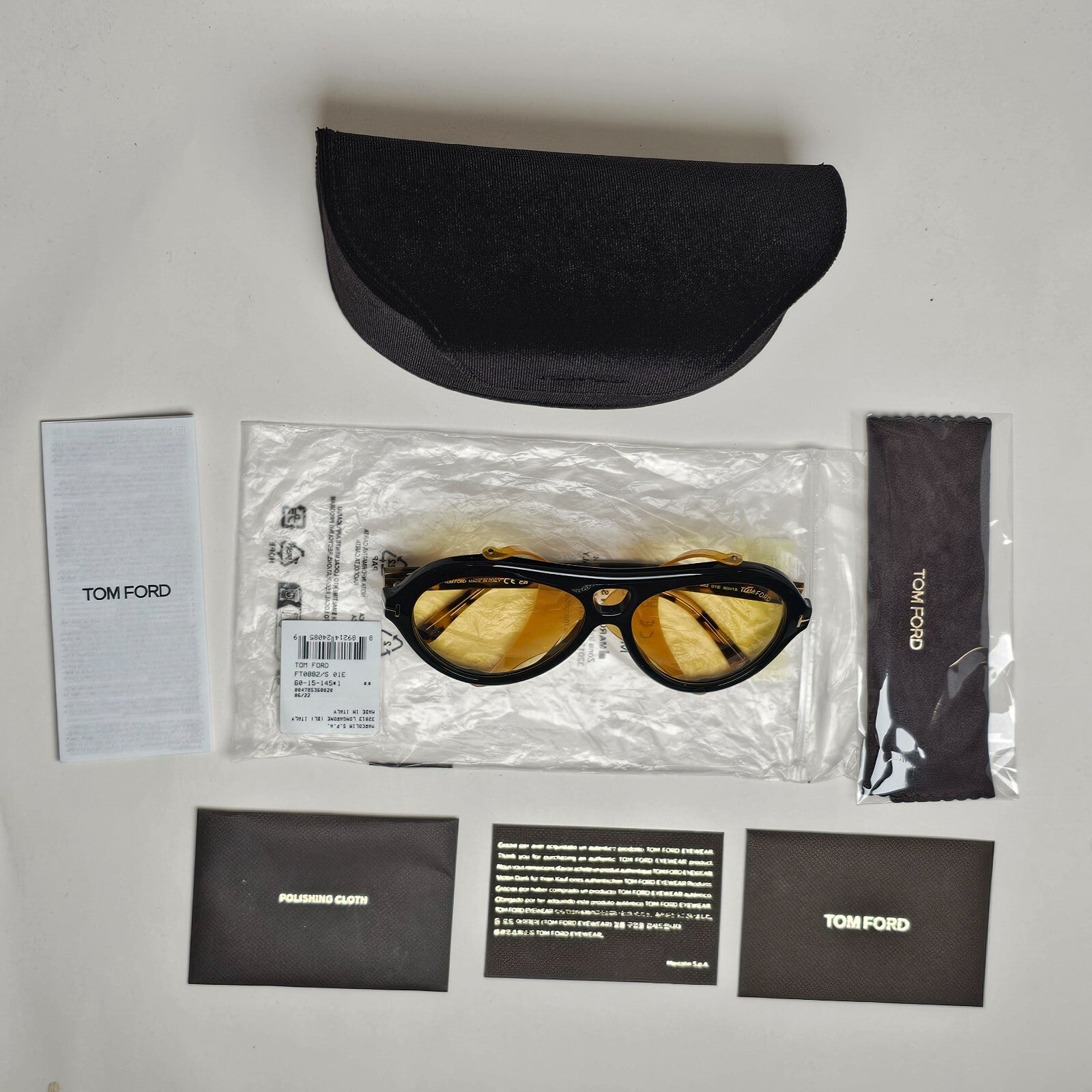 Tom Ford Sunglasses Neughman Black Brown Yellow Side Shields FT0882 TF 882 01E
