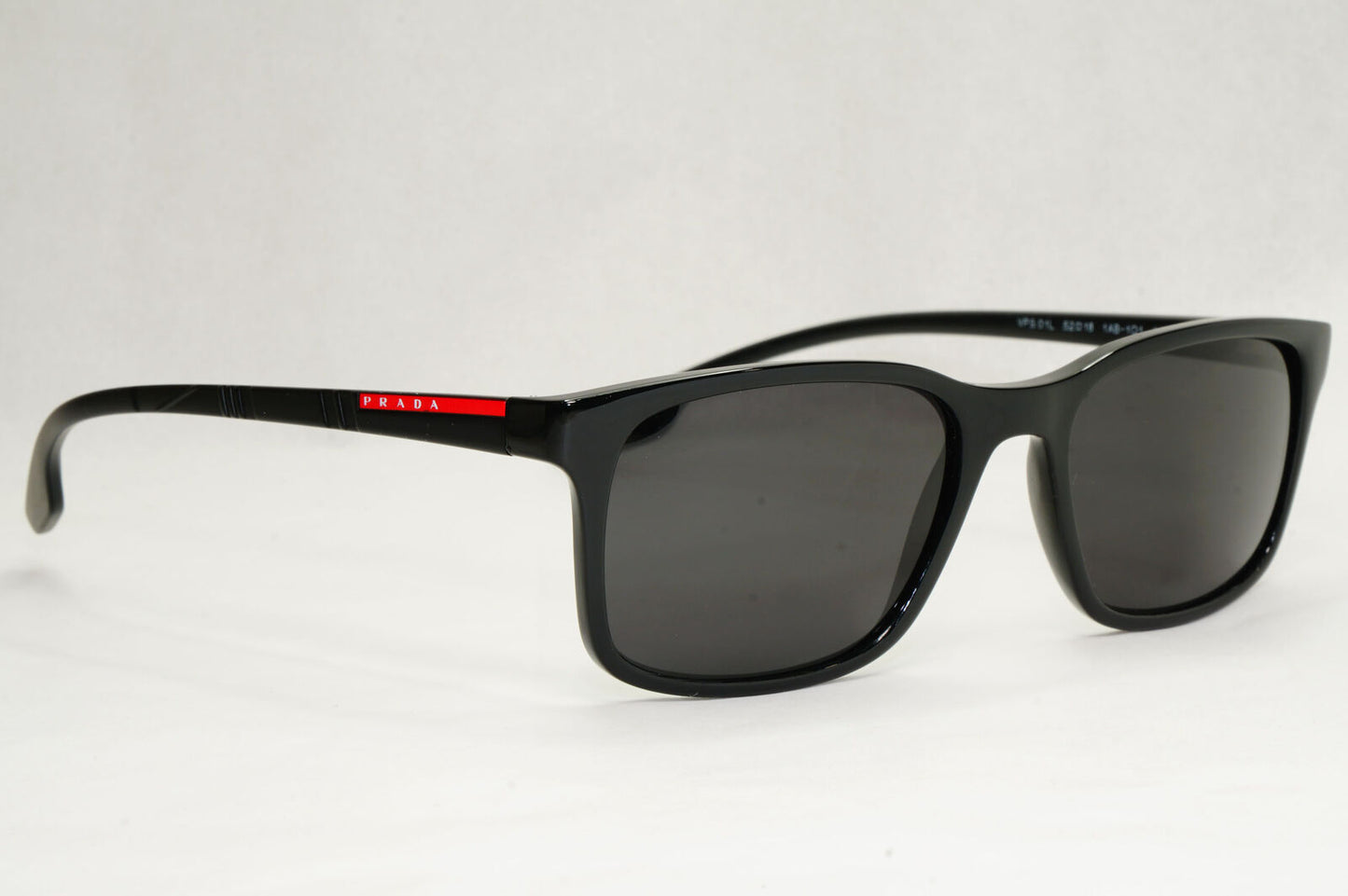 Prada Sunglasses Black Glossy Square Red Stripe PS01LV VPS 01L 1AB-1O1 52mm