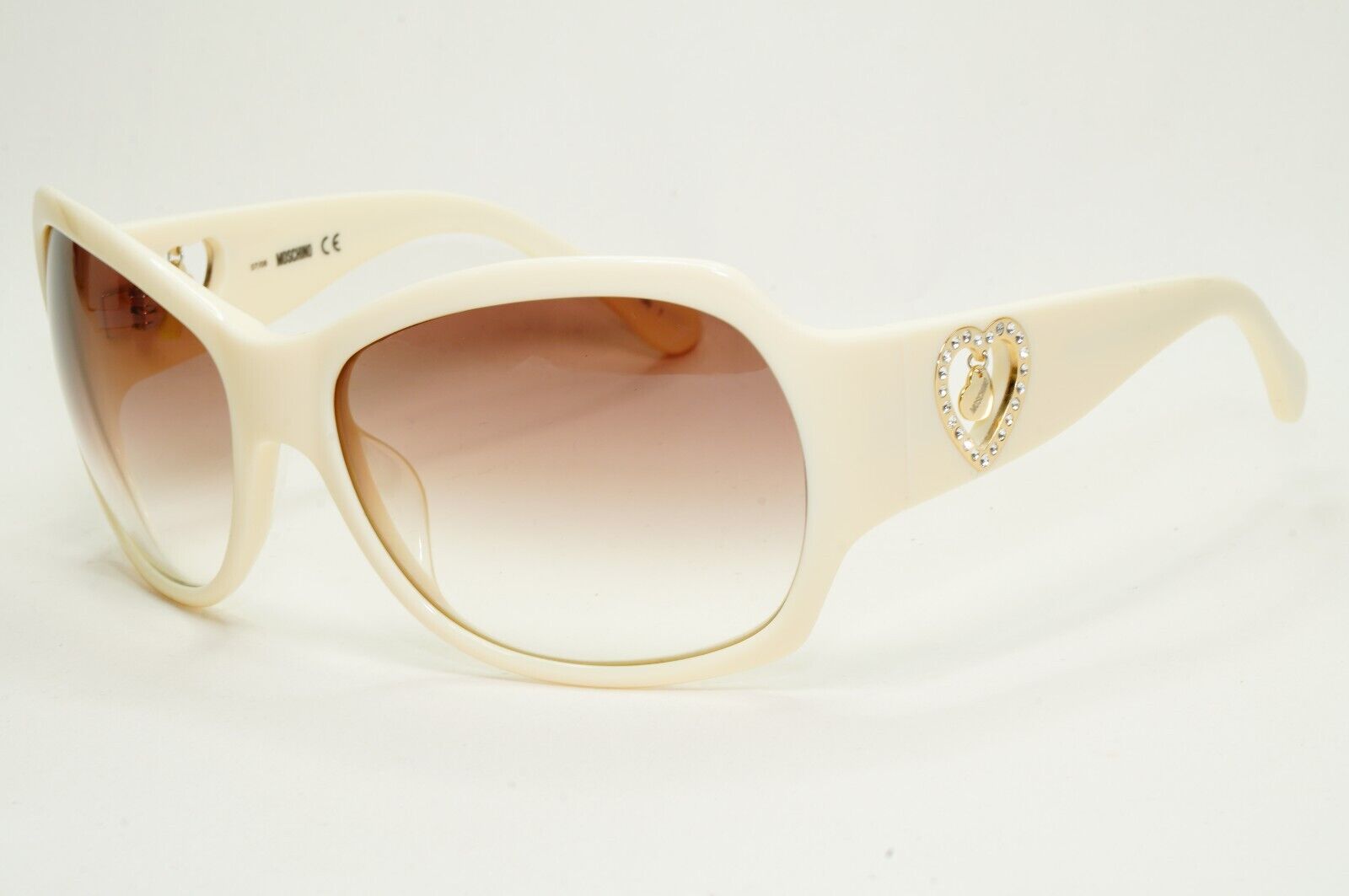 Moschino Sunglasses 2005 Vintage White Cream Brown Gold Heart MO536 02 101124