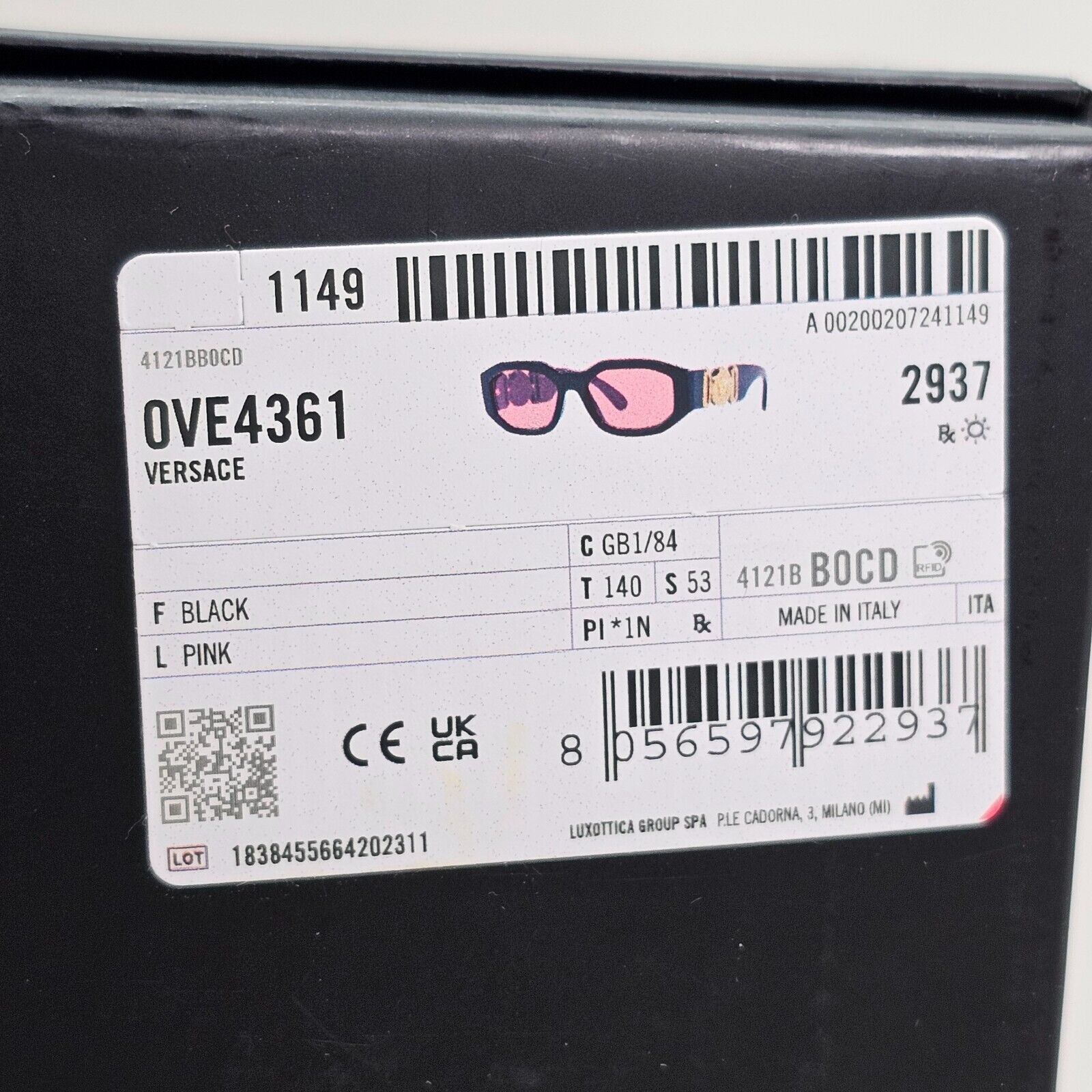 Versace Sunglasses Black Gold Pink Gold Medusa Biggie MOD VE 4361 GB1/84 53mm