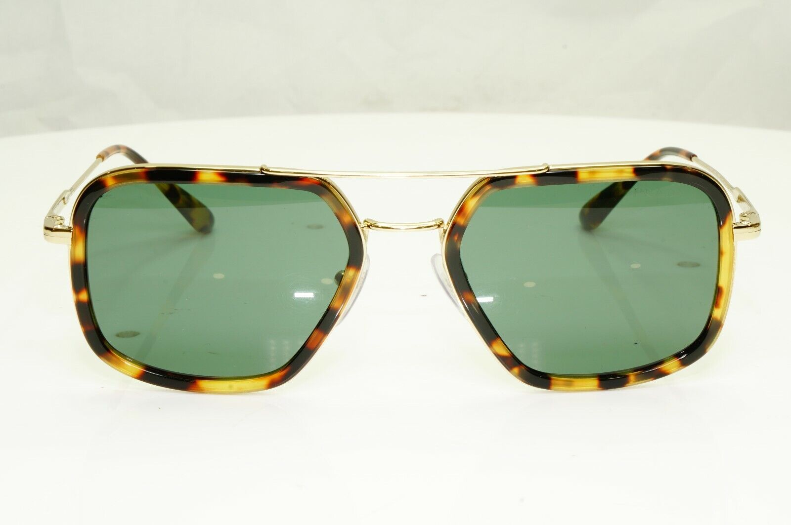 Prada Gold Brown Green Tortoise Sunglasses Pilot Square Metal SPR 57X 02A-728