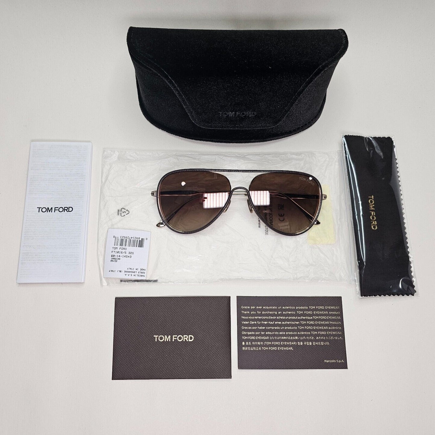 Tom Ford Sunglasses Jessie-02 24K Gold Plated Leather Pilot Brown FT1016 32G