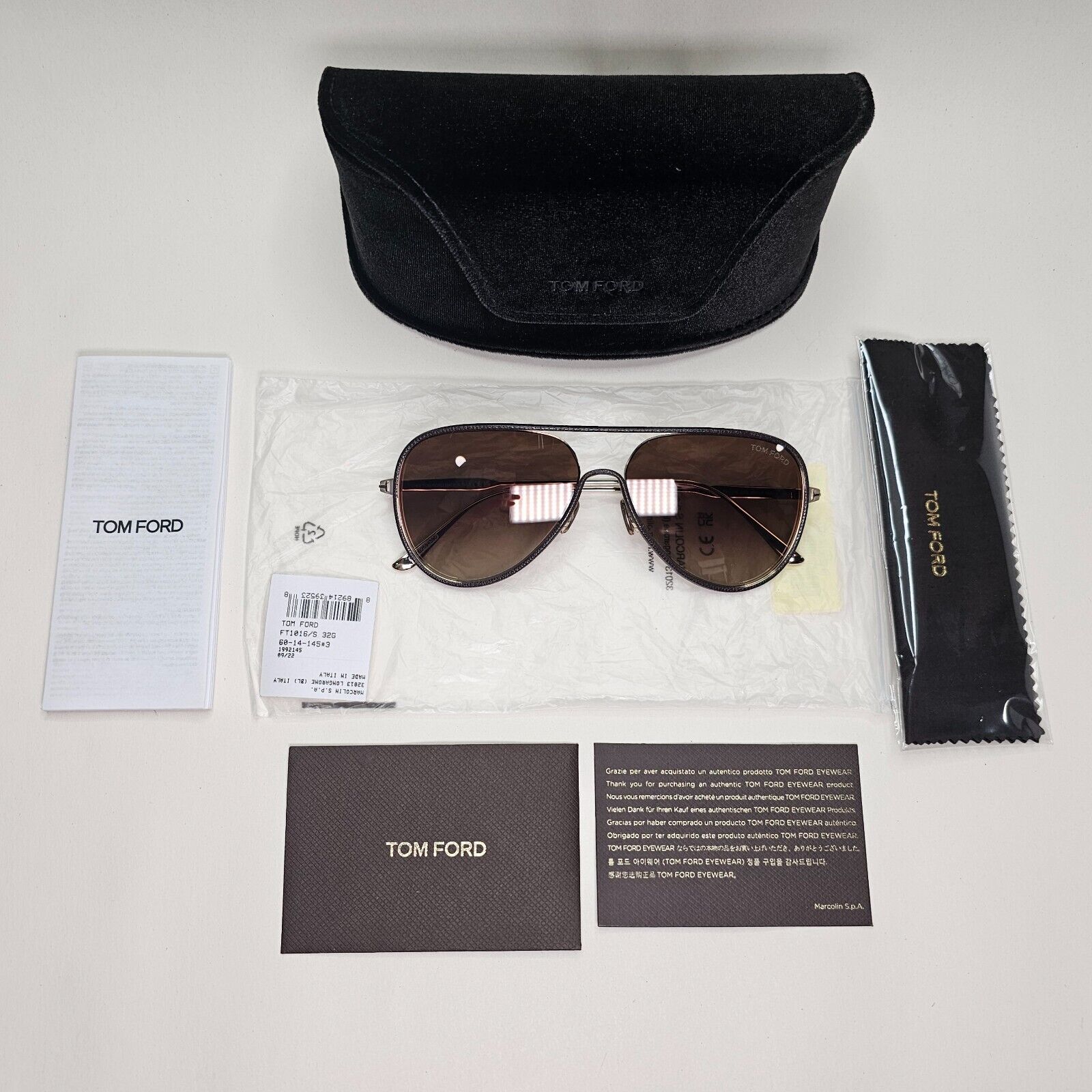 Tom Ford Sunglasses Jessie-02 24K Gold Plated Leather Pilot Brown FT1016 32G