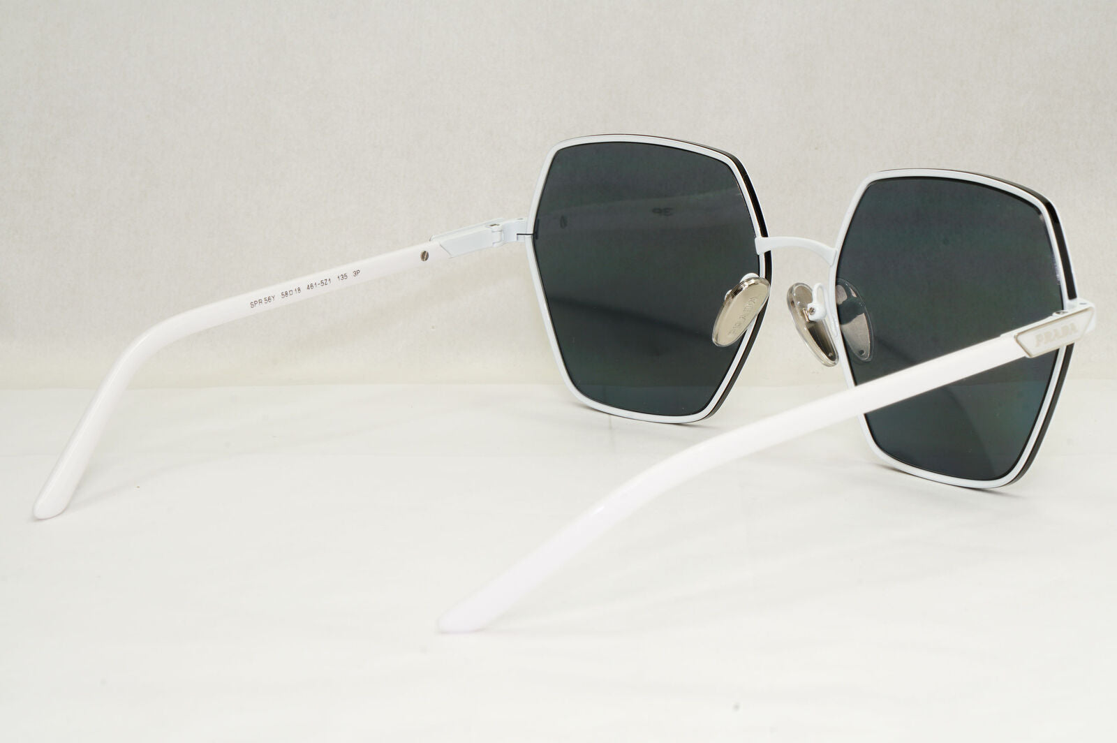 Prada Sunglasses White Polarized Grey Angular Square PR56YS SPR 56Y 461-5Z1 55mm