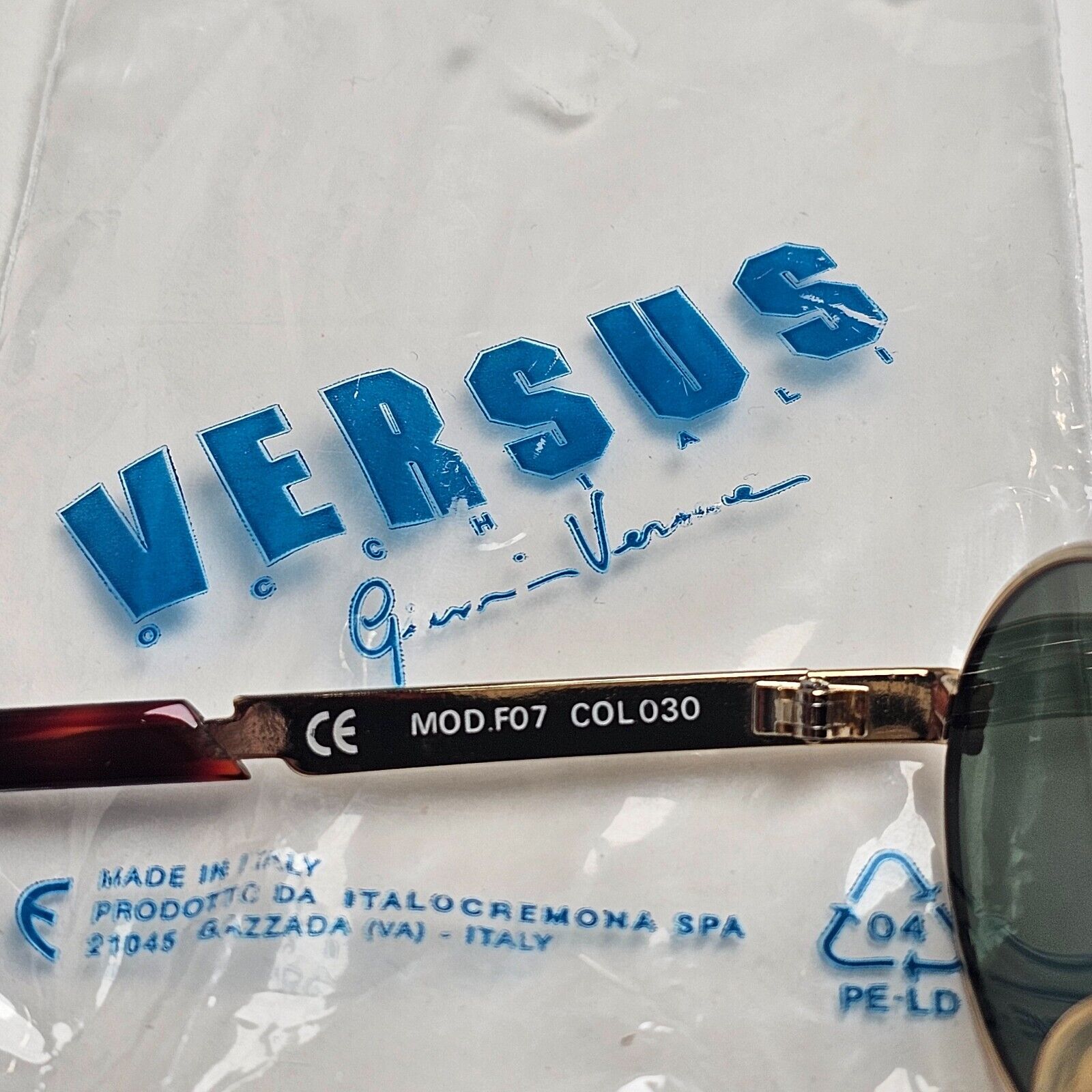 Versus Sunglasses 1996 by Gianni Versace Vintage Gold Green Oval MOD F07 COL 030