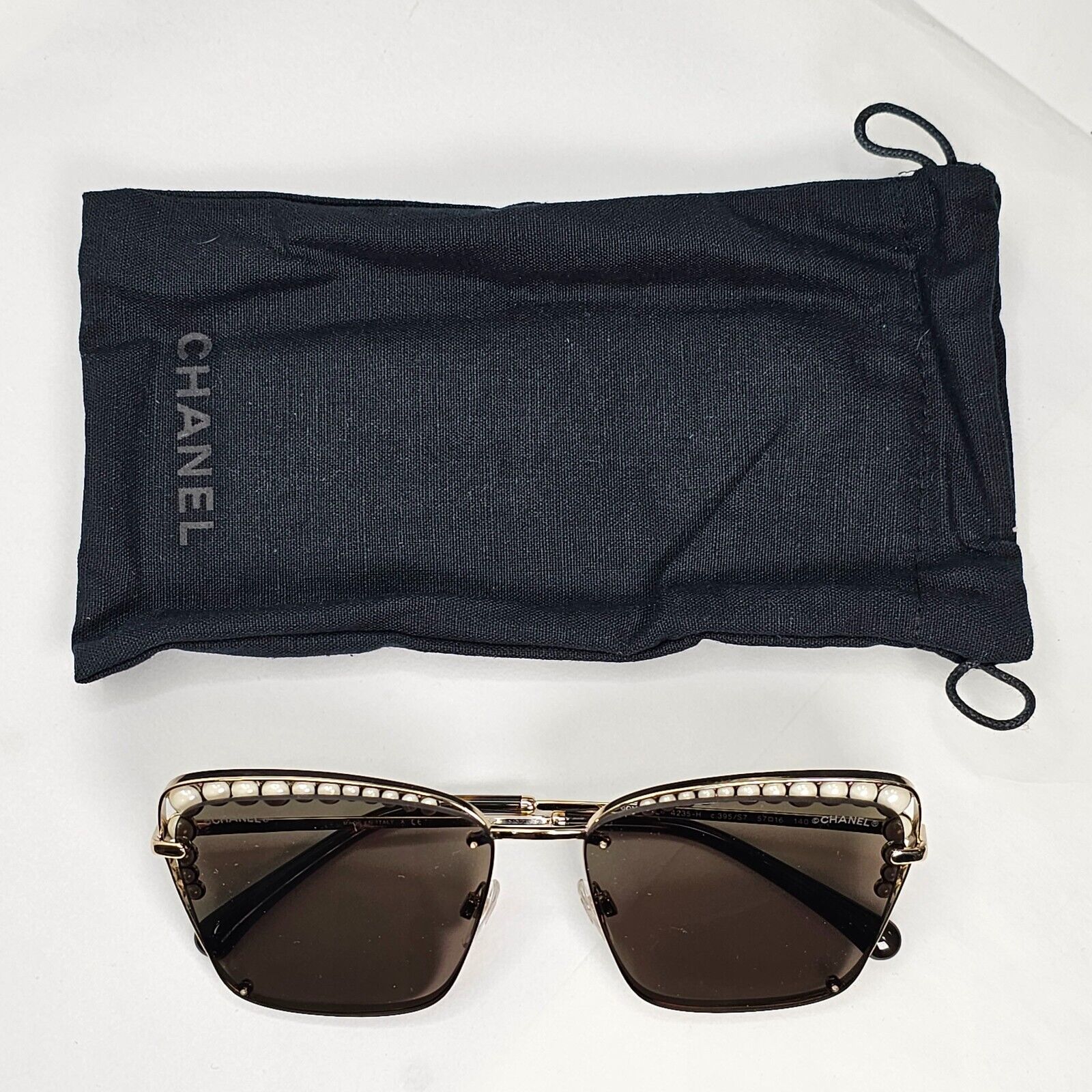 Chanel Sunglasses Gold Pearl Square Metal Pale Brown Green 4235-H C395/S7 041223