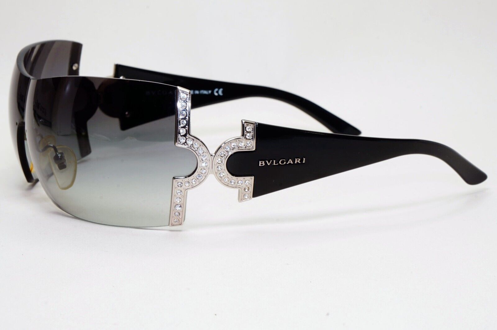 Bvlgari Sunglasses 2008 Vintage Large Shield Black Silver 651-B 939/8G 021124