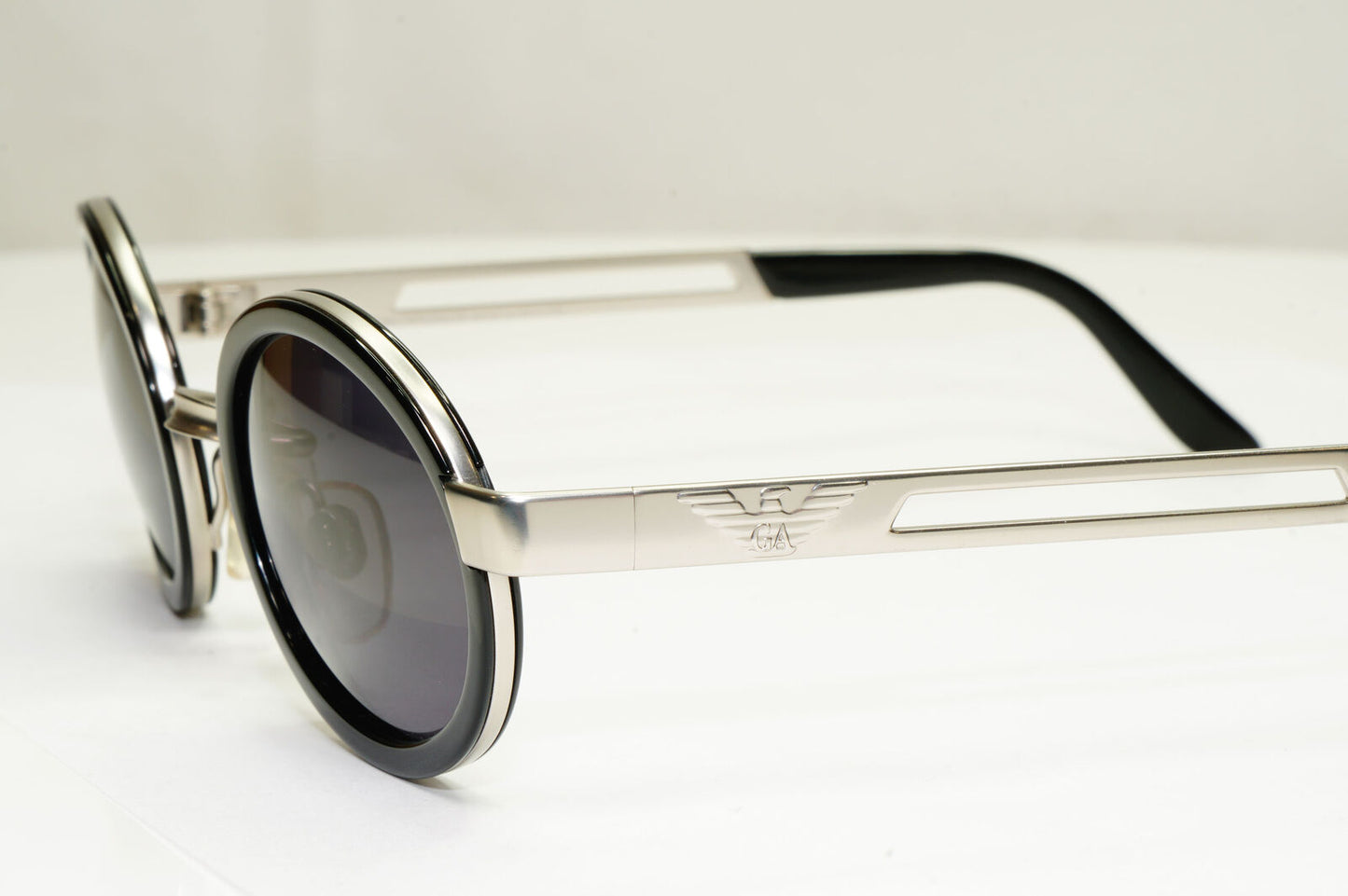 Emporio Armani Sunglasses 1997 Vintage Black Silver Oval Eagle 057-S 986