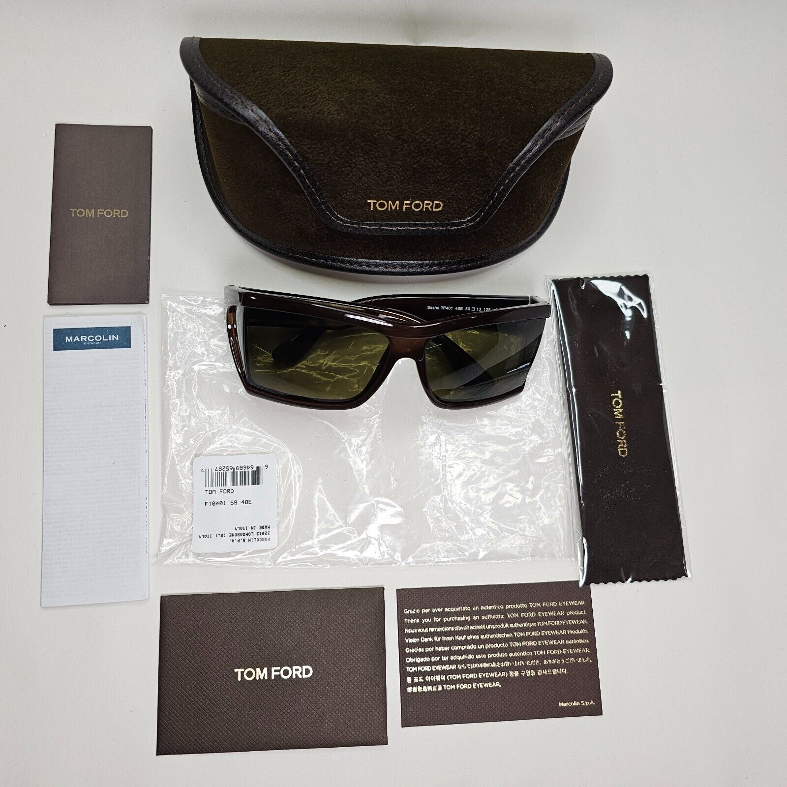 Tom Ford Sunglasses Sasha Dark Brown Square Side Window FT0401 TF 401 48E 59mm