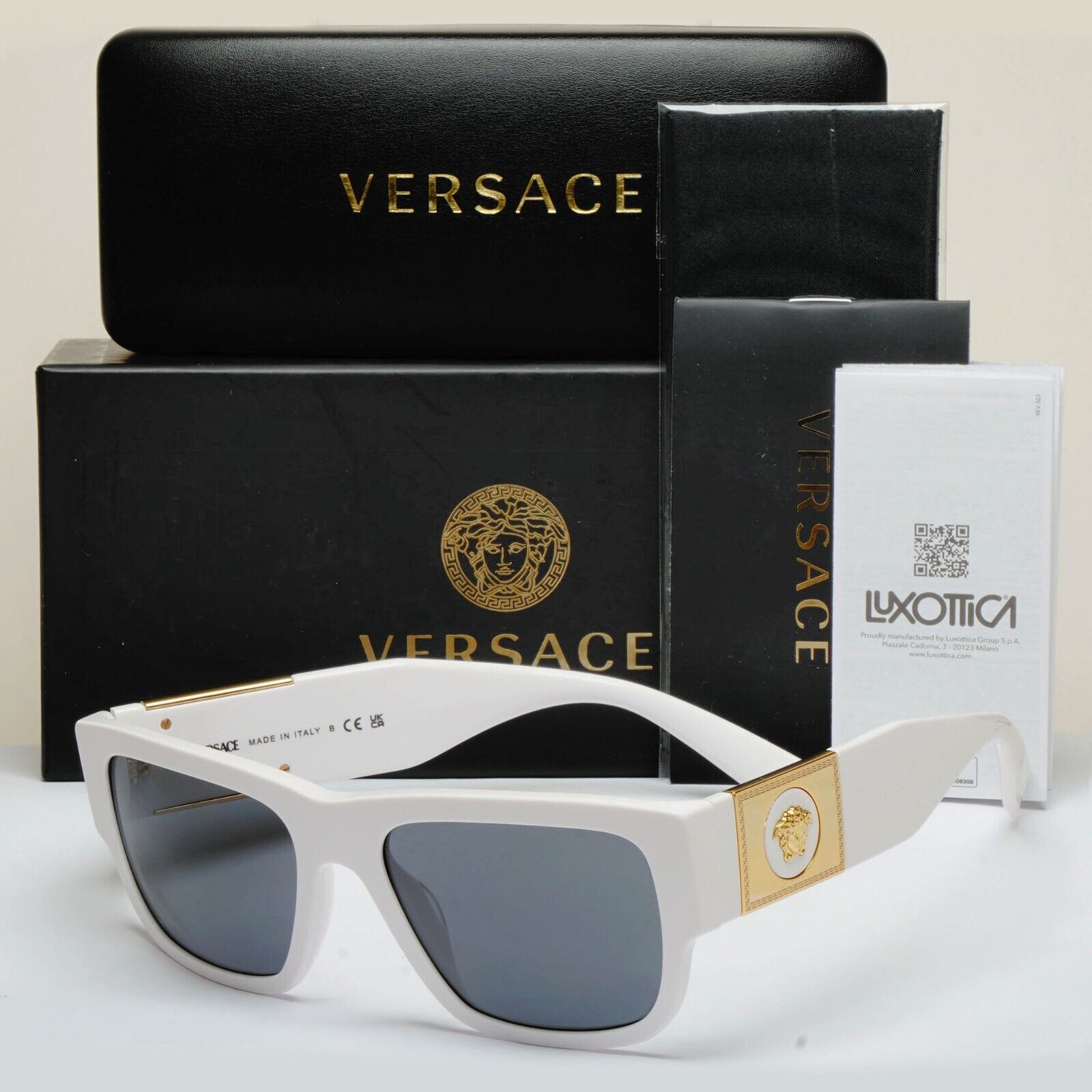 Versace Sunglasses White Gold Medusa Grey Square MOD VE 4406 314/87 56mm