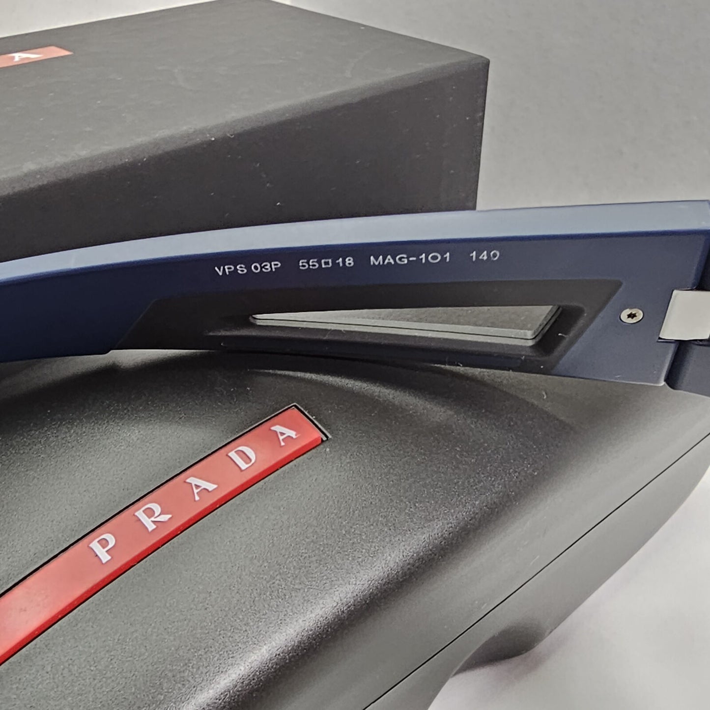Prada Sunglasses Blue Black Red Linea Rossa Square Wrap PS03PV VPS 03P MAG-1O1