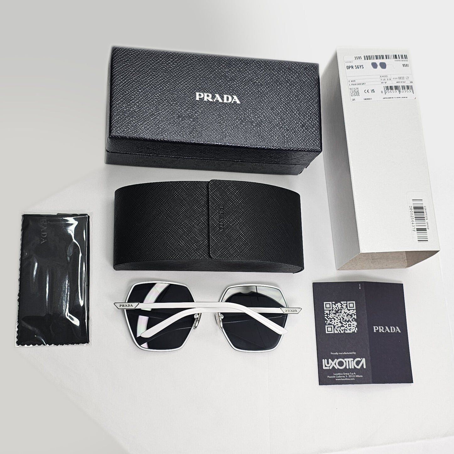 Prada Sunglasses White Polarized Grey Angular Square PR56YS SPR 56Y 461-5Z1 55mm