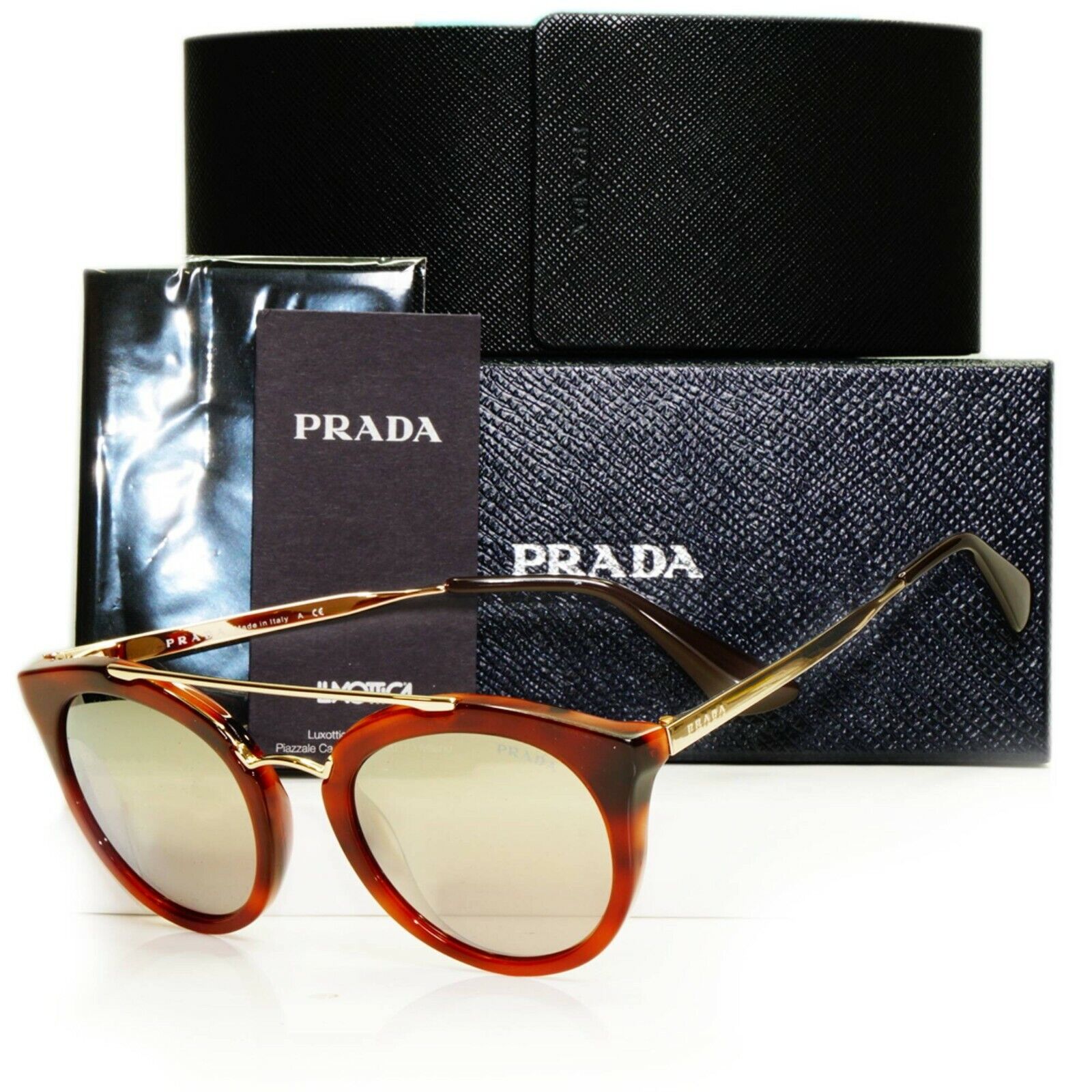 Prada Gold Mirror Brown Tortoise Havana Cinema Sunglasses Womens SPR 23S USE-1C0
