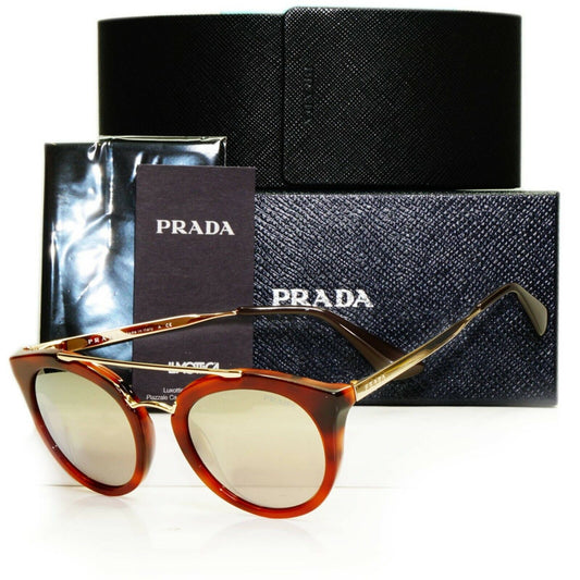 Prada Gold Mirror Brown Tortoise Havana Cinema Sunglasses Womens SPR 23S USE-1C0