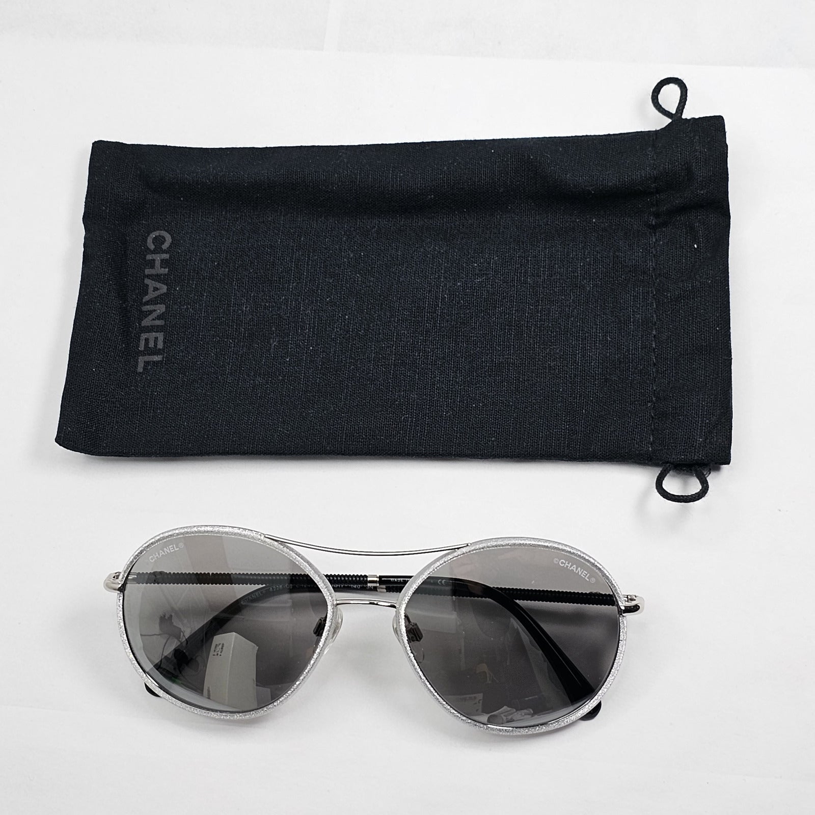 Chanel Sunglasses Pilot Mirror Grey Silver Black 4228-Q c.124/Z6 56mm
