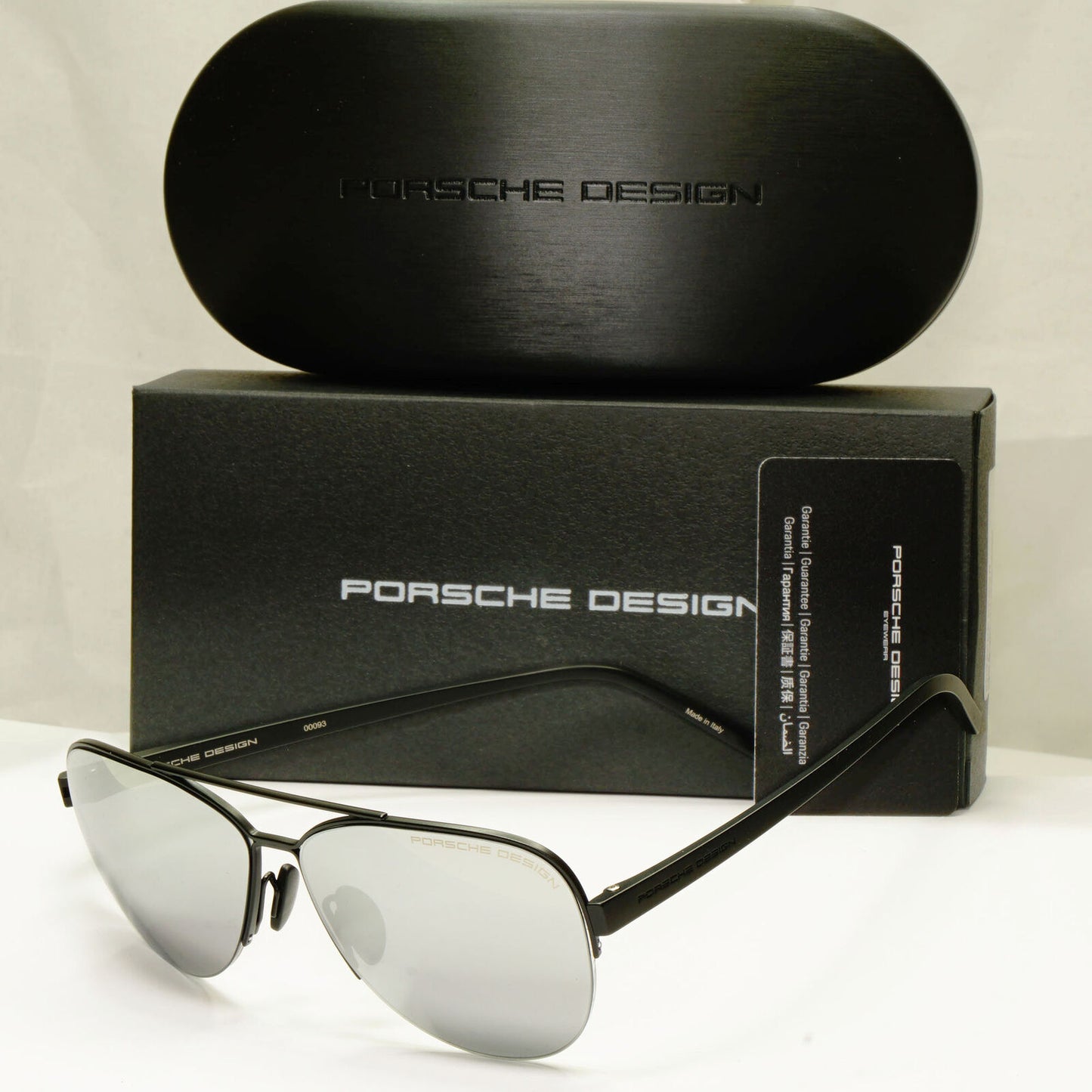 Porsche Design Silver Sunglasses Mirror Black Matte Fashion Pilot Mens P8676 A