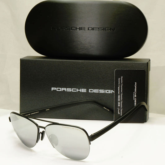 Porsche Design Silver Sunglasses Mirror Black Matte Fashion Pilot Mens P8676 A