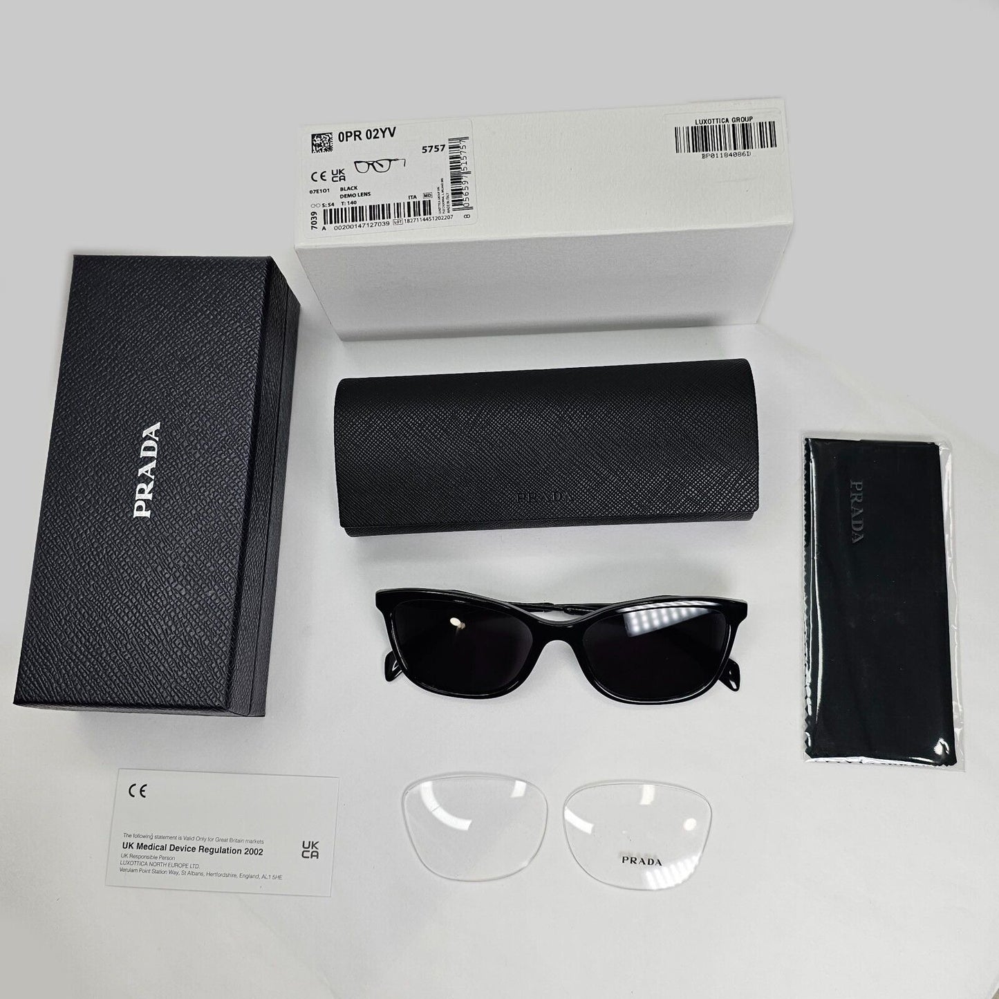 Prada Sunglasses Black Milano Square Glossy Fashion PR02YV VPR 02Y 07E-1O1 54mm