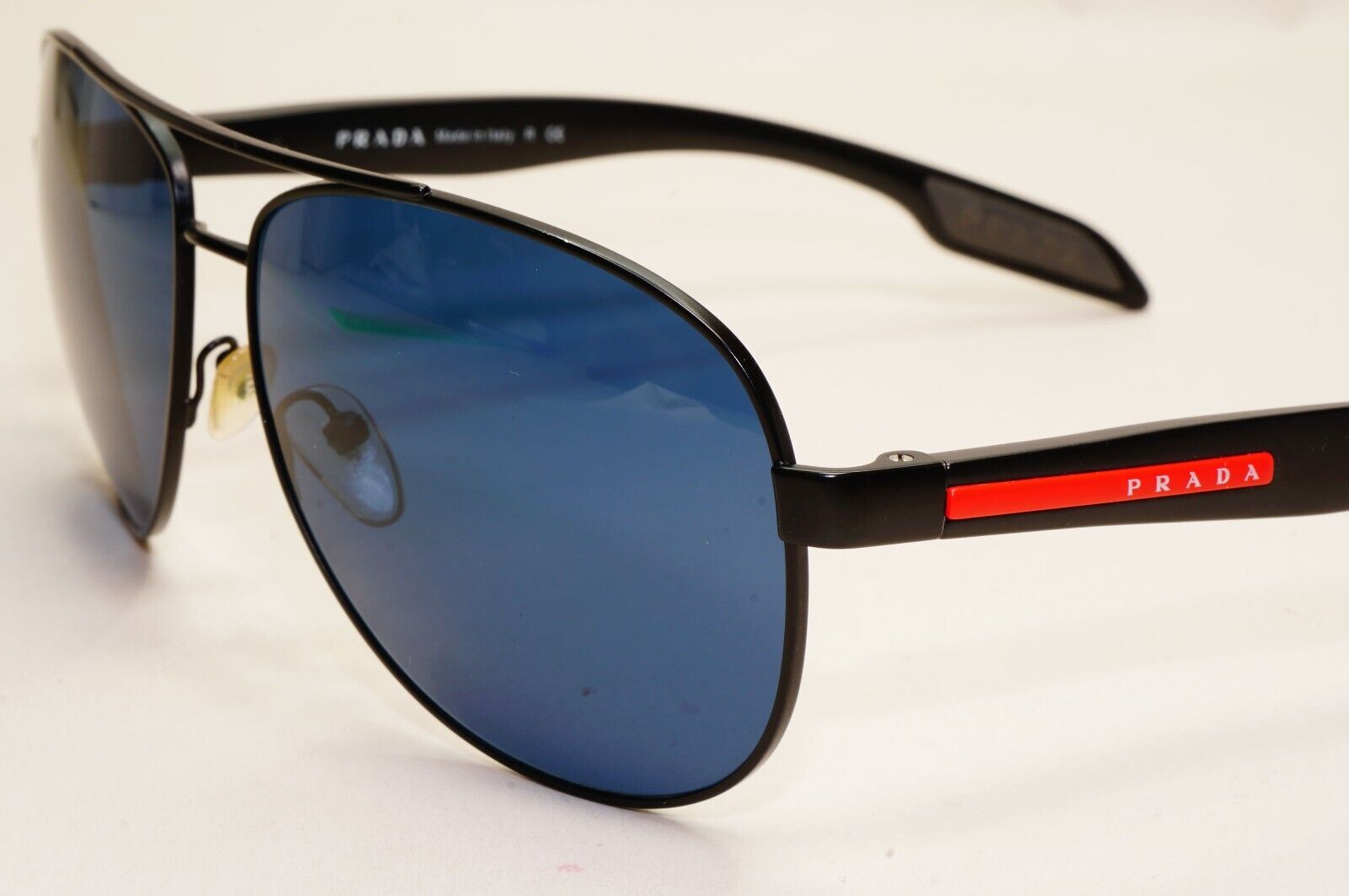 Prada Sunglasses Black Blue Pilot Red Stripe PS53PS SPS 53P 1BO-7W1 62mm 031124