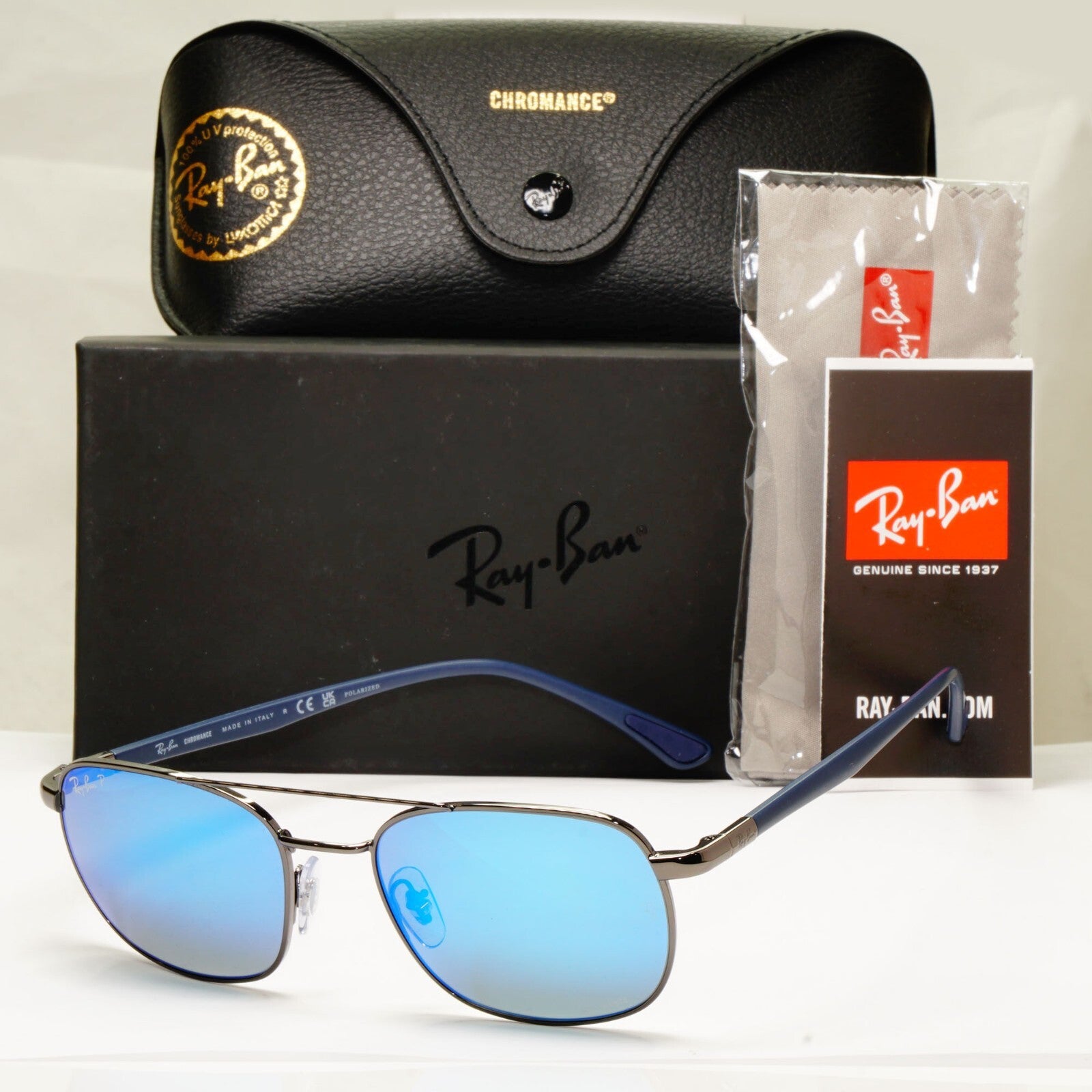 Ray-Ban Sunglasses Polarised Blue Chromance Gunmetal RB 3670-CH 004/4L 54mm