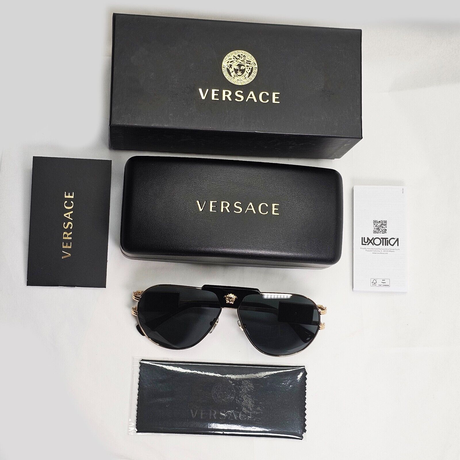 Versace Sunglasses Gold Black Grey Metal Pilot MOD VE 2252 1002/87 63mm