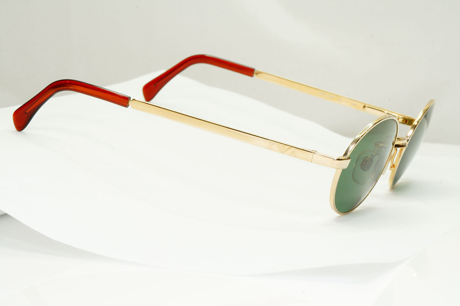 Emporio Armani Sunglasses 1997 Vintage Gold Green Metal Oval 076 743 50mm B