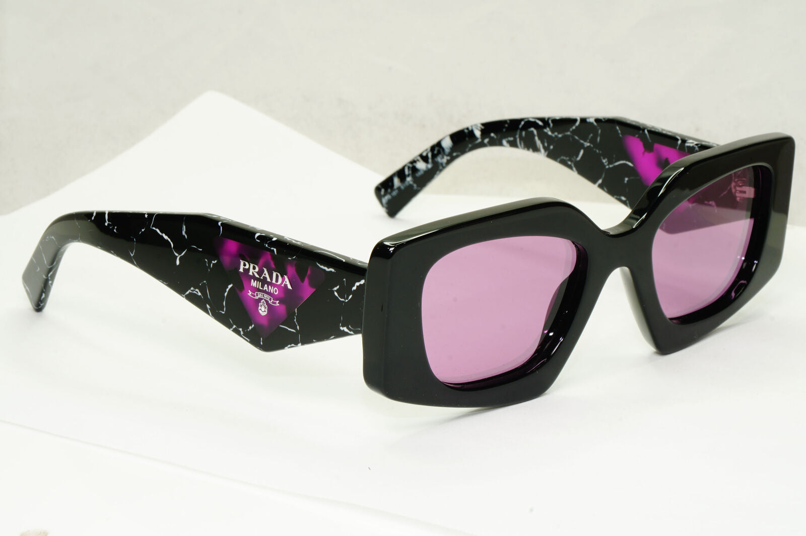 Prada Symbole Sunglasses Black Violet Marble Triangle PR15YS SPR 15Y 1AB-07Q