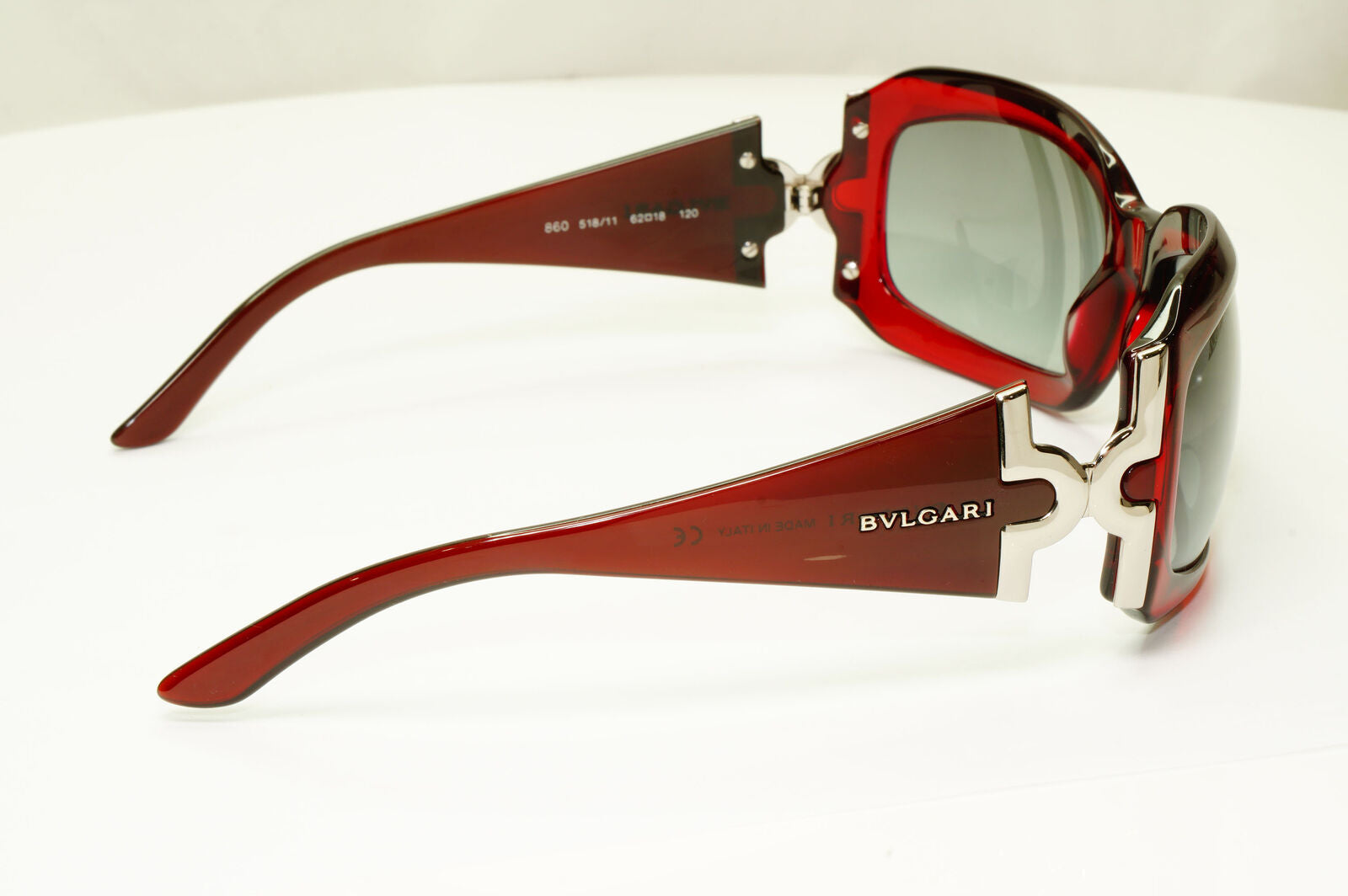 Bvlgari 2005 Vintage Sunglasses Red Burgundy Grey Silver Womens Wrap 860 518/11