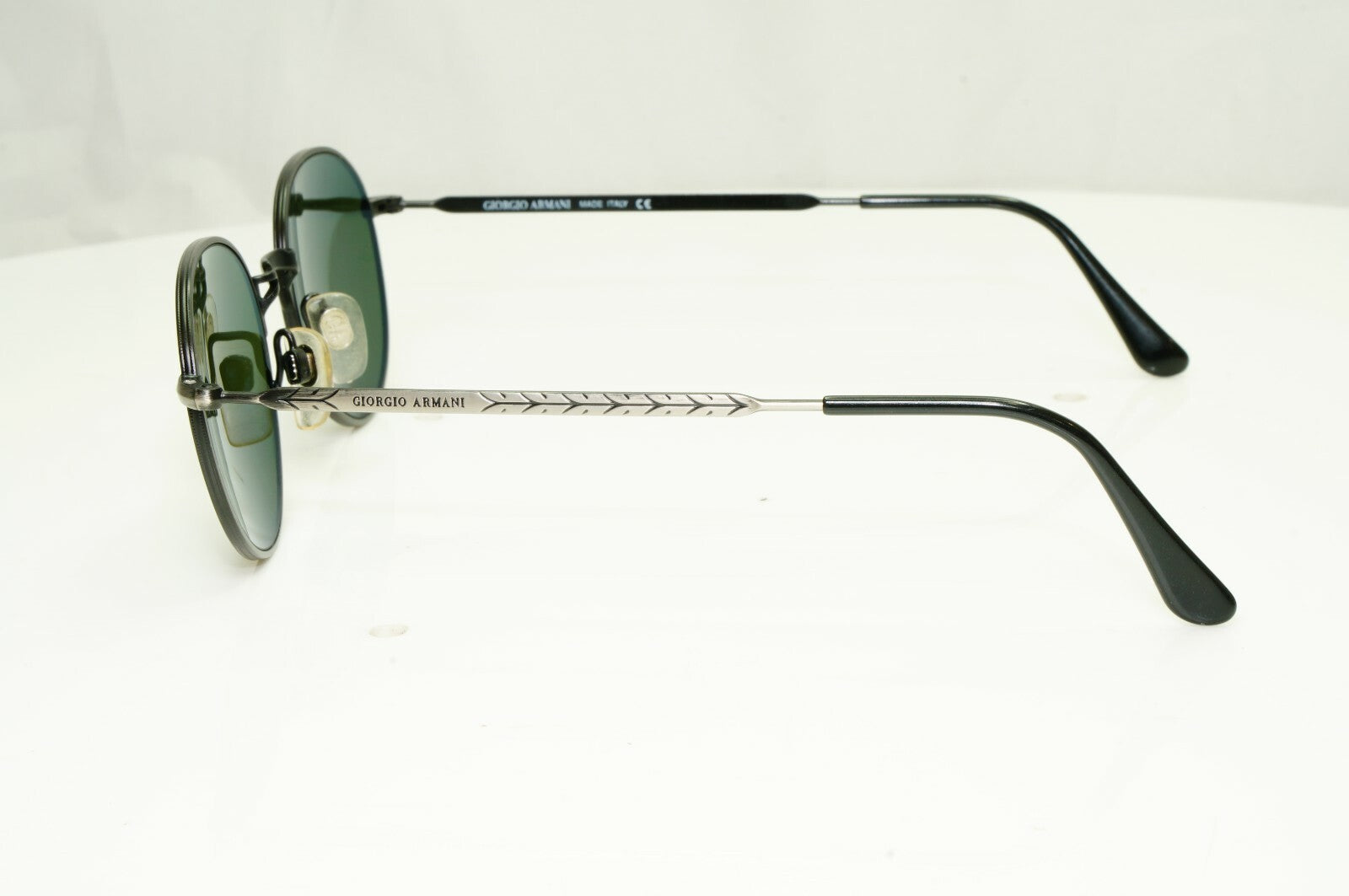 Giorgio Armani 1997 Vintage Sunglasses Gunmetal Glass Lens Round Metal 652 722 a