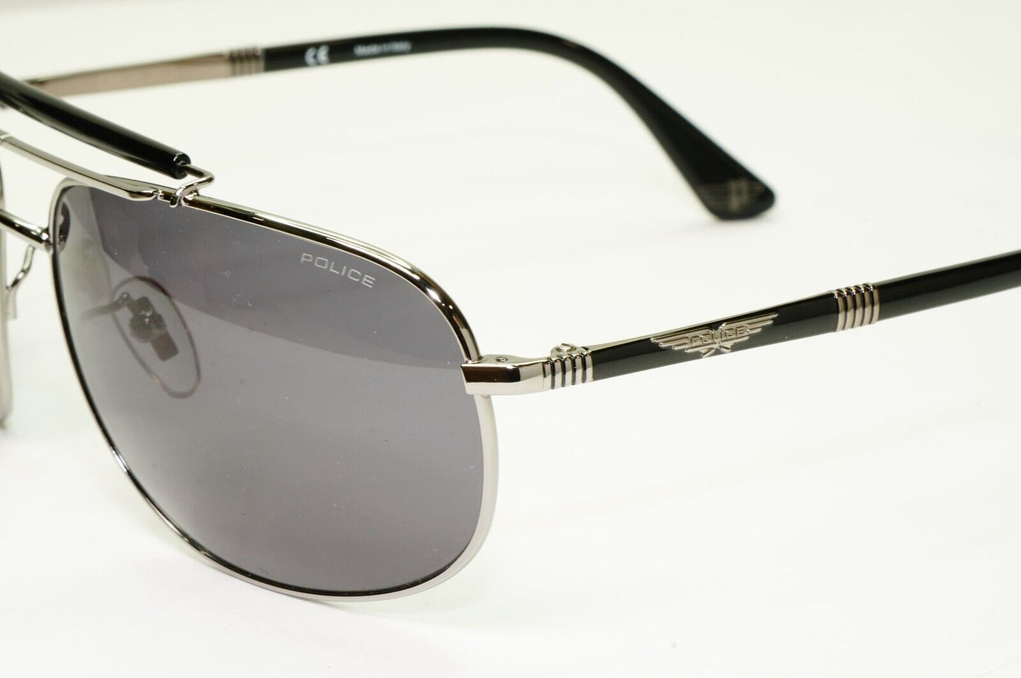 Police Silver Black Sunglasses Pilot Brow Bar Origins 45 SPL D44 COL 0508 62mm