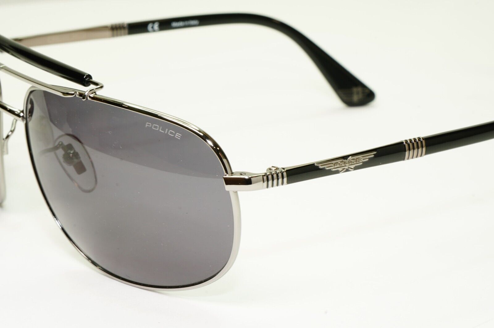 Police Silver Black Sunglasses Pilot Brow Bar Origins 45 SPL D44 COL 0508 62mm