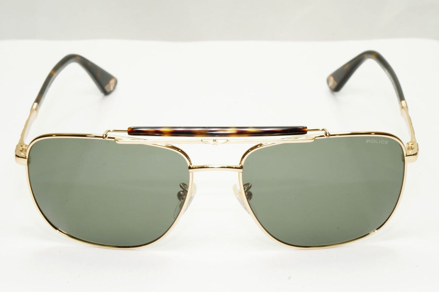 Police Gold Green Sunglasses Pilot Brow Bar Origins 44 SPL D43 COL 349K 58mm