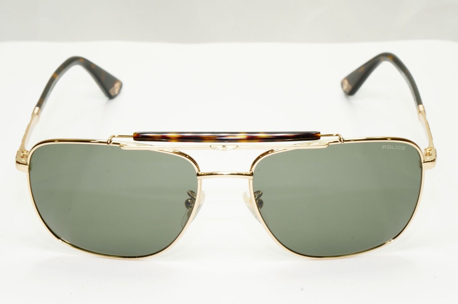 Police Gold Green Sunglasses Pilot Brow Bar Origins 44 SPL D43 COL 349K 58mm