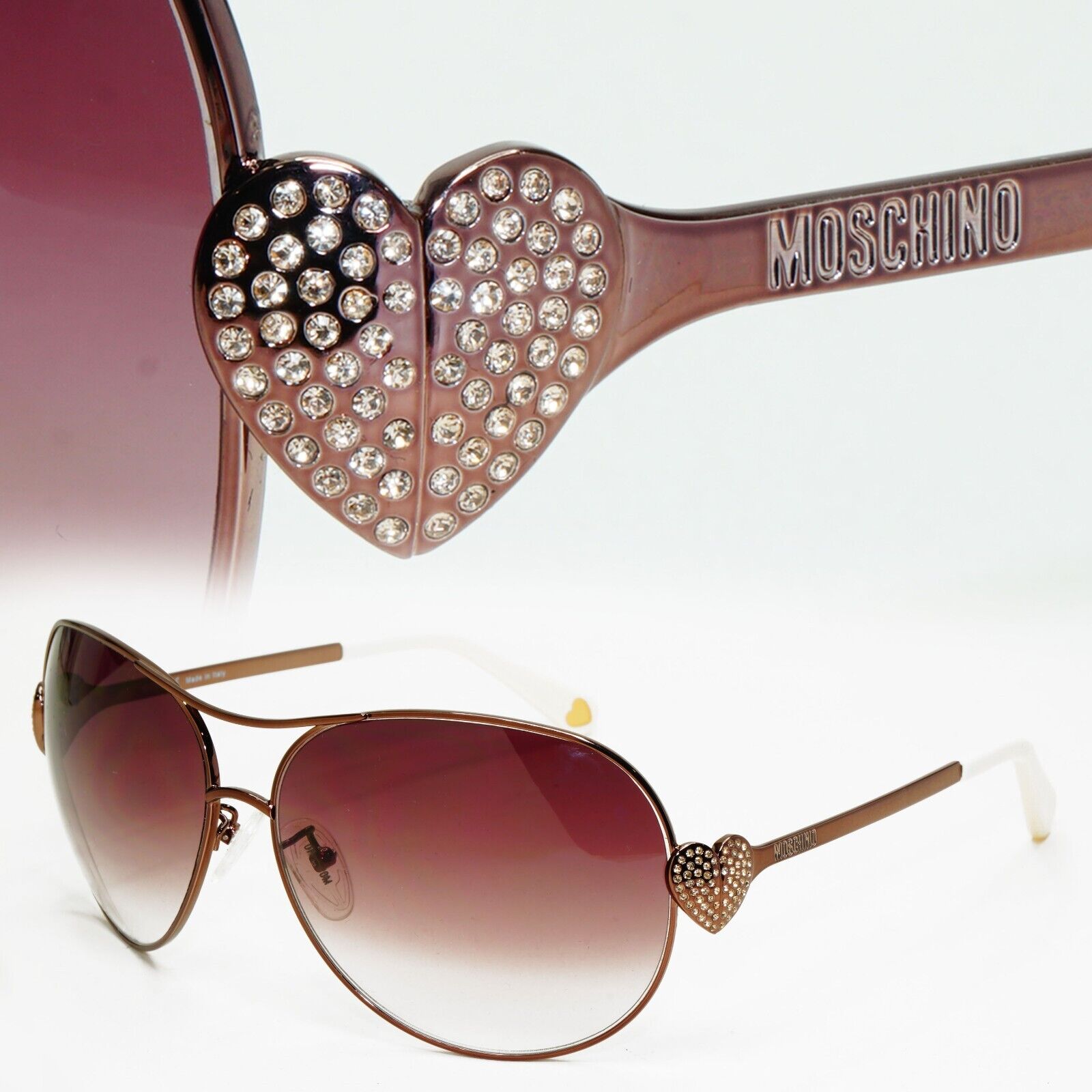 Moschino Sunglasses 2005 Vintage Brown Bronze Pilot Heart MO578 02 101124