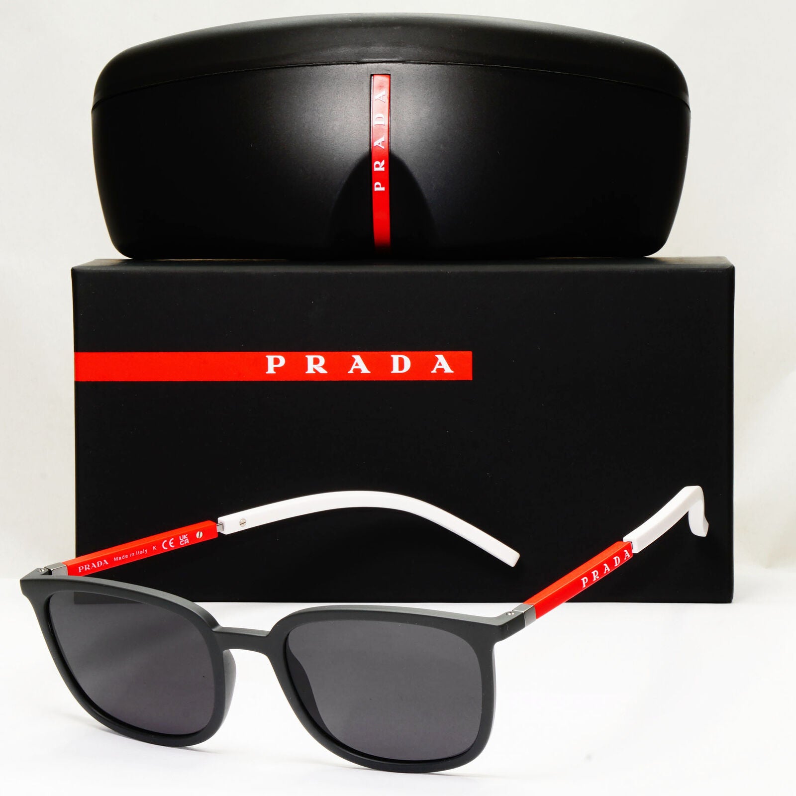 Prada Sunglasses Black Red White Square PS05NV VPS 05N UFK-1O1 54mm