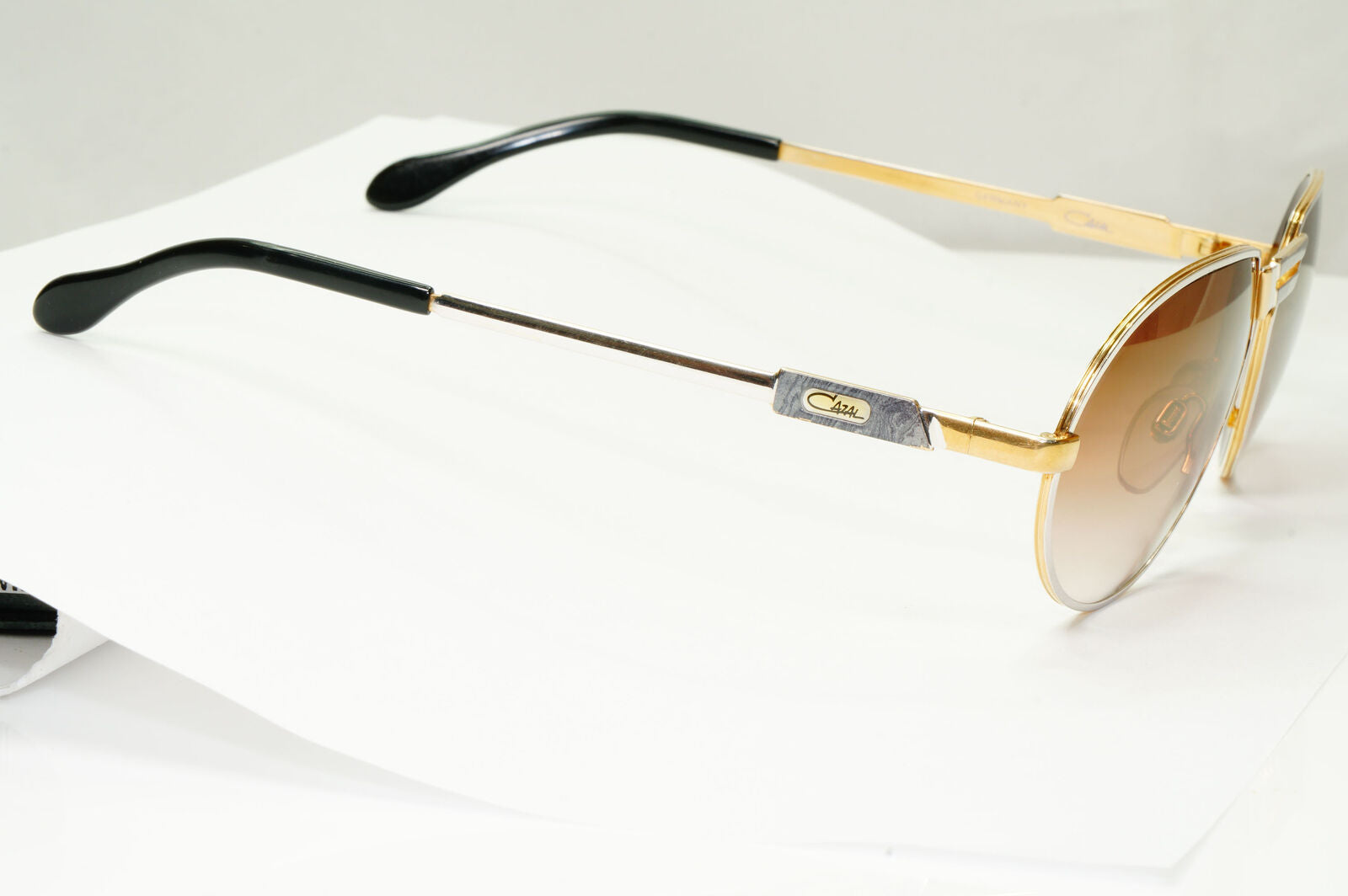 Cazal 1990s Gold Sunglasses Vintage Pilot Silver Brown MOD 739 COL 96/375 181022