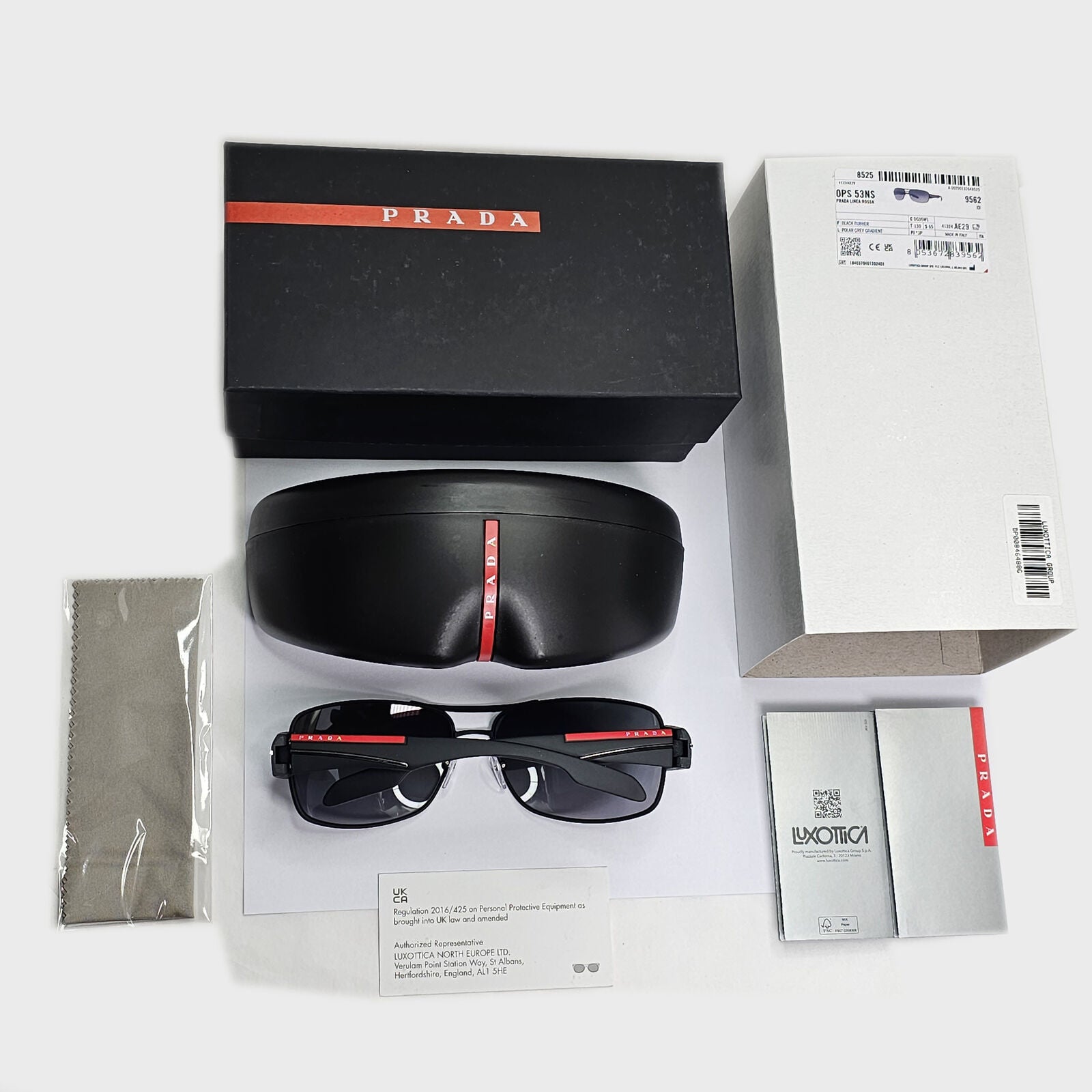 Prada Sunglasses Polarised Black Grey Gradient Wrap Rossa PS53NS SPS 53N DG0-5W1