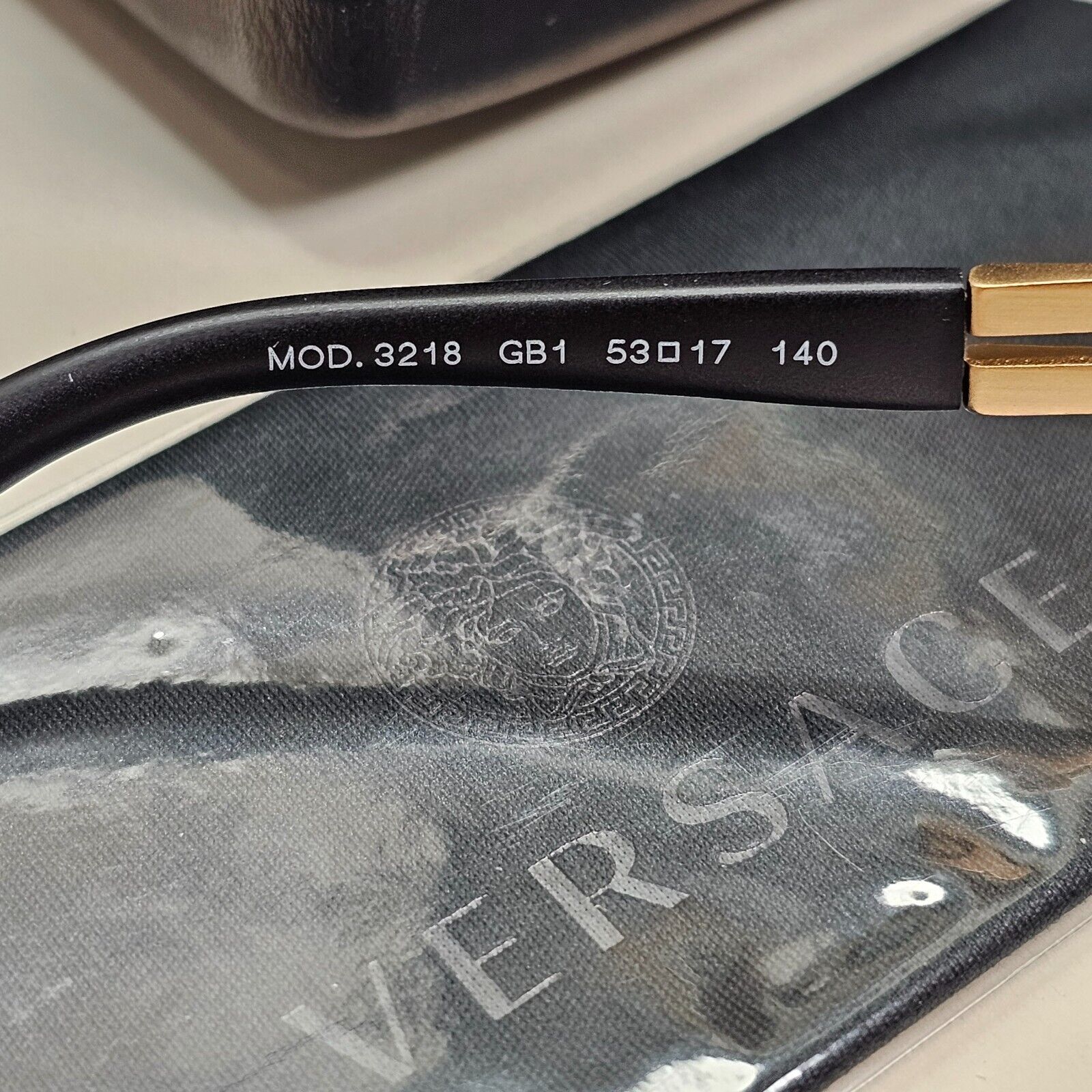 Versace Sunglasses Black Square Gold Medusa Meander MOD VE 3218 GB1 53mm