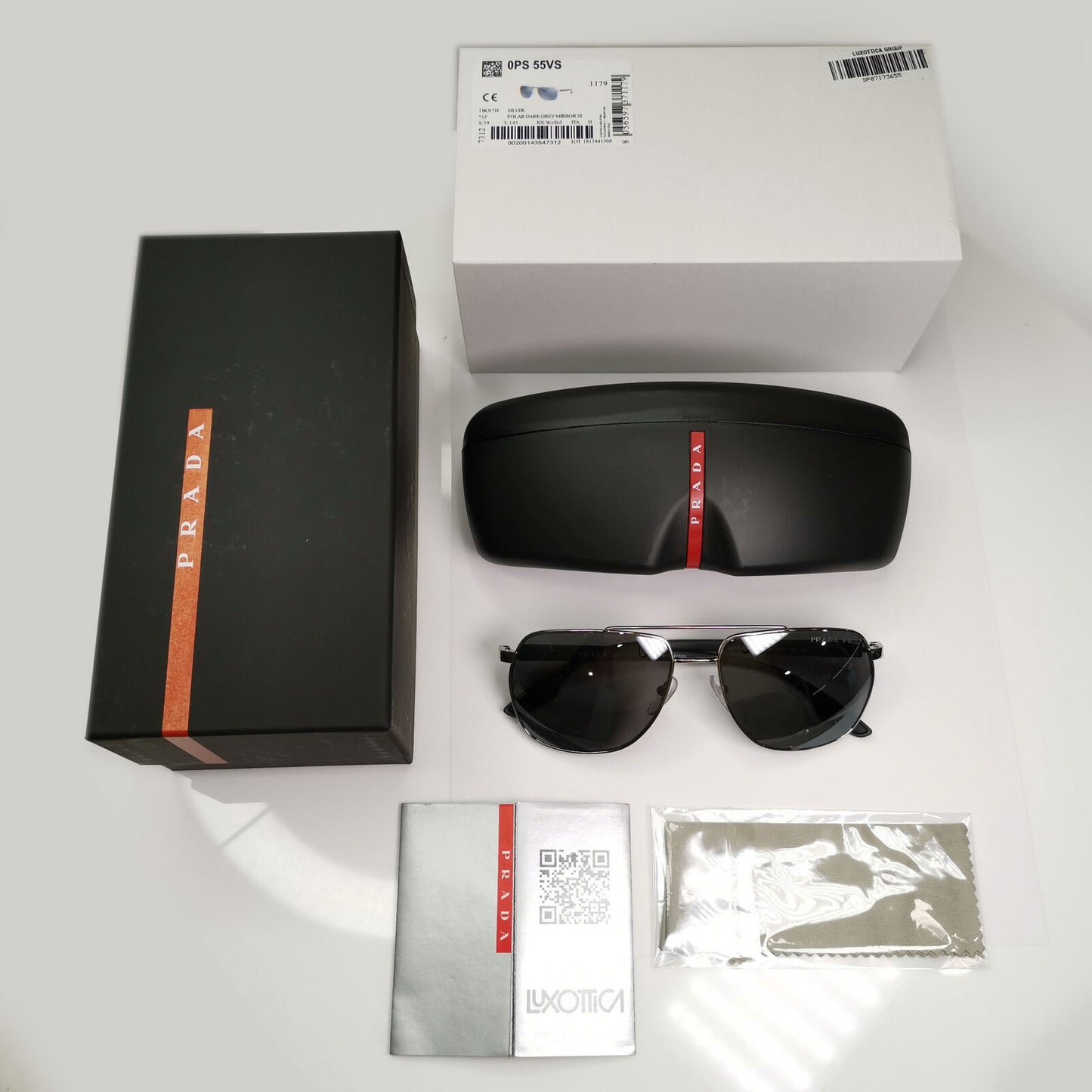 Prada Silver Black Polarised Sunglasses Pilot Mens Square SPS 55V PS55VS 1BC-07H