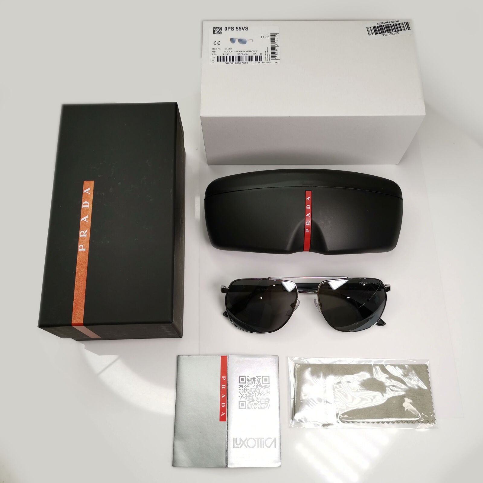 Prada Silver Black Polarised Sunglasses Pilot Mens Square SPS 55V PS55VS 1BC-07H