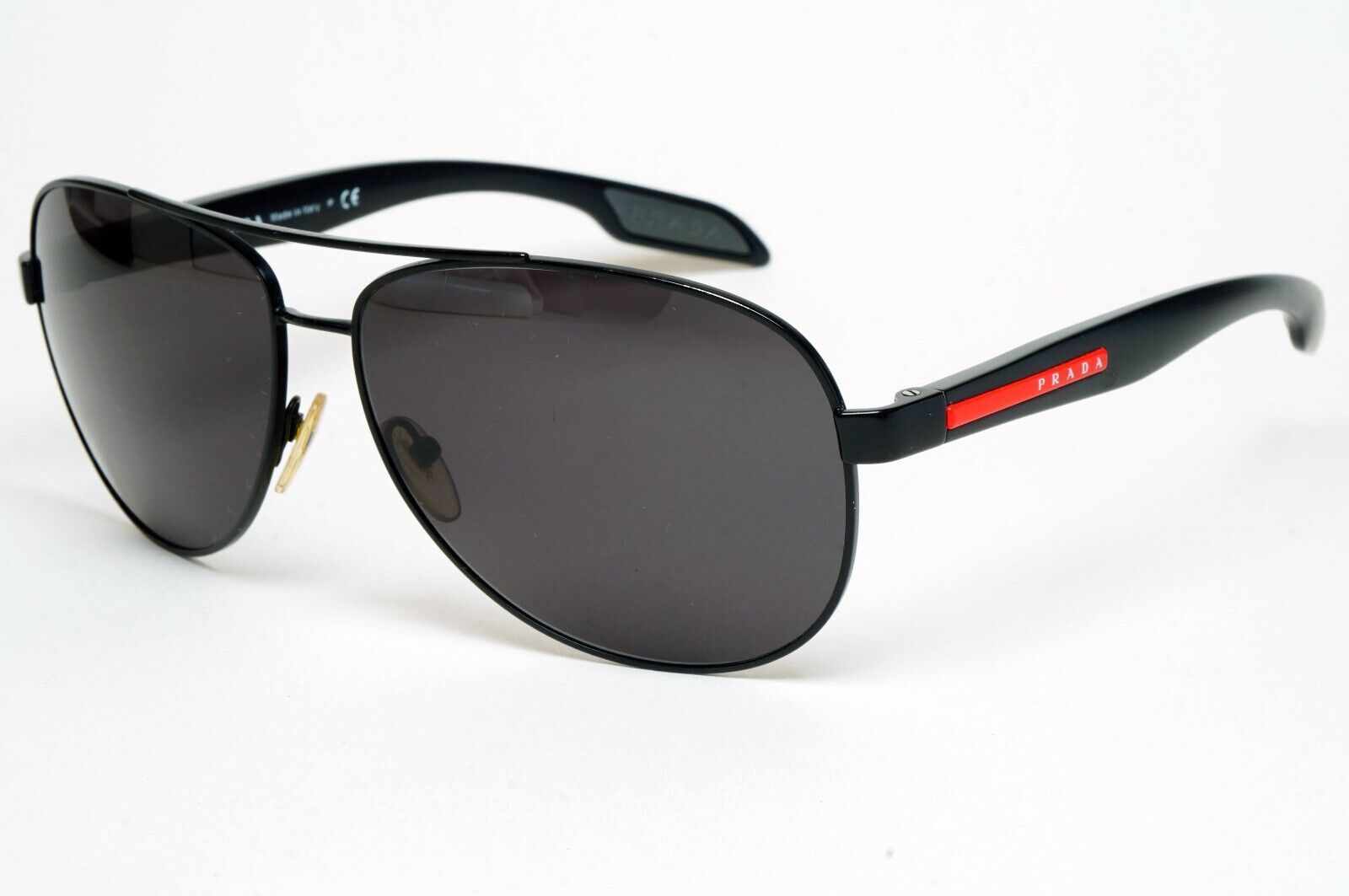 Prada Sunglasses Black Pilot Red Stripe PS53PS SPS 53P 1BO-7W1 62mm 110225