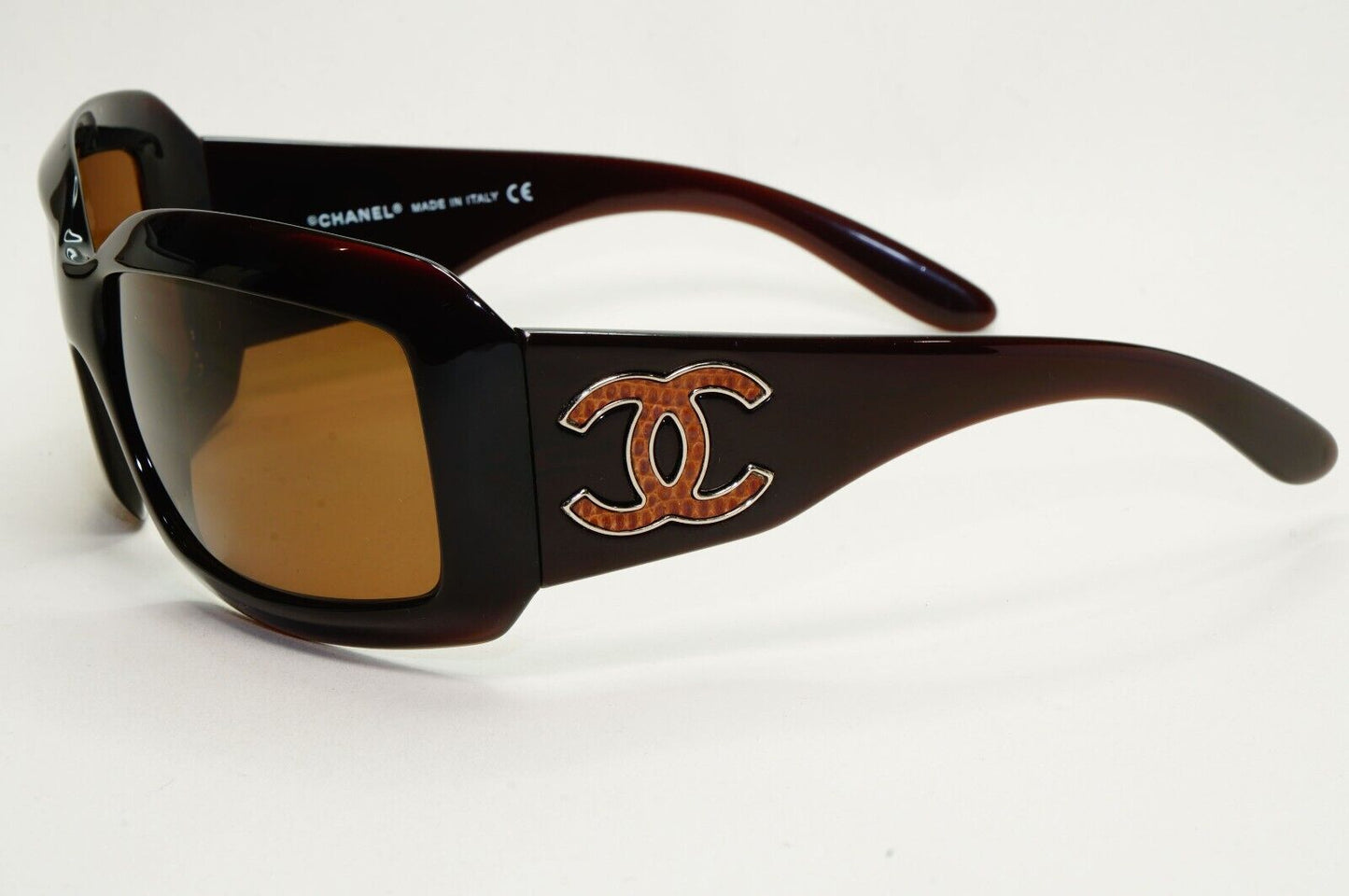 Chanel Sunglasses 2007 Vintage Brown Leather Large Logo 6022-Q-M c.538/13 301024